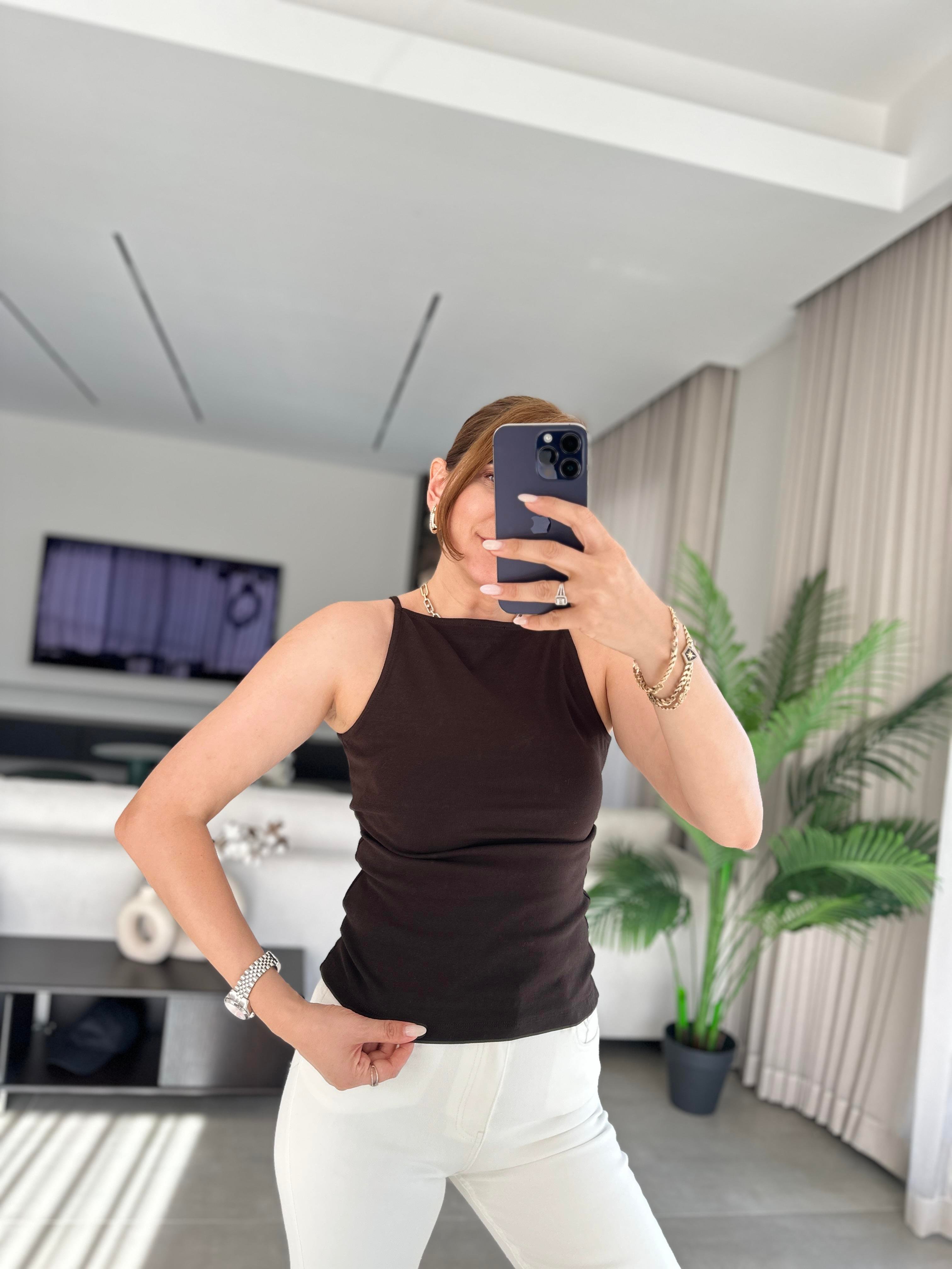 Acı Kahve Halter Yaka Bluz