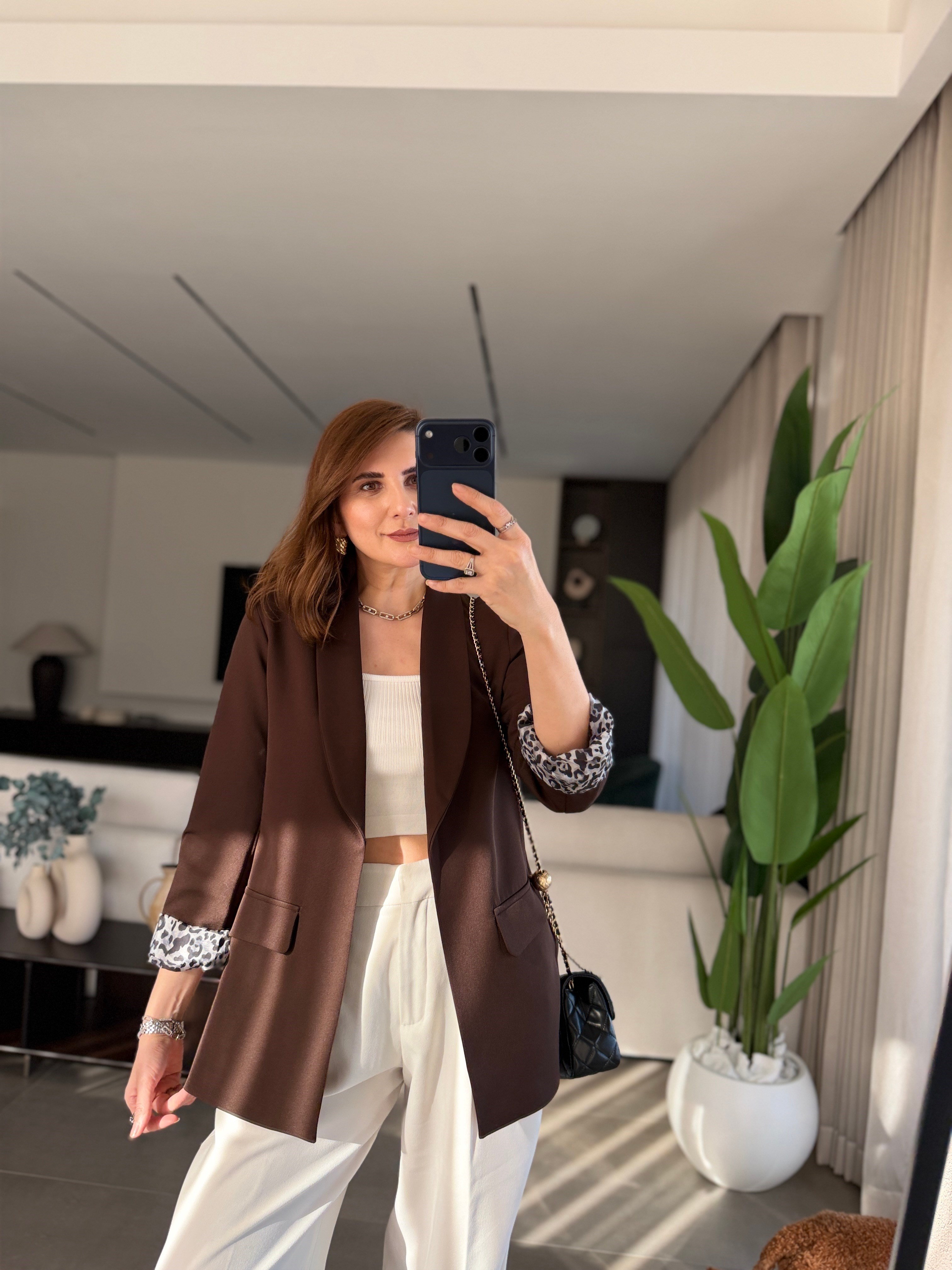 Acı Kahve İçi Leopar Desen Blazer Ceket(Büyük Bedene Uyumlu)