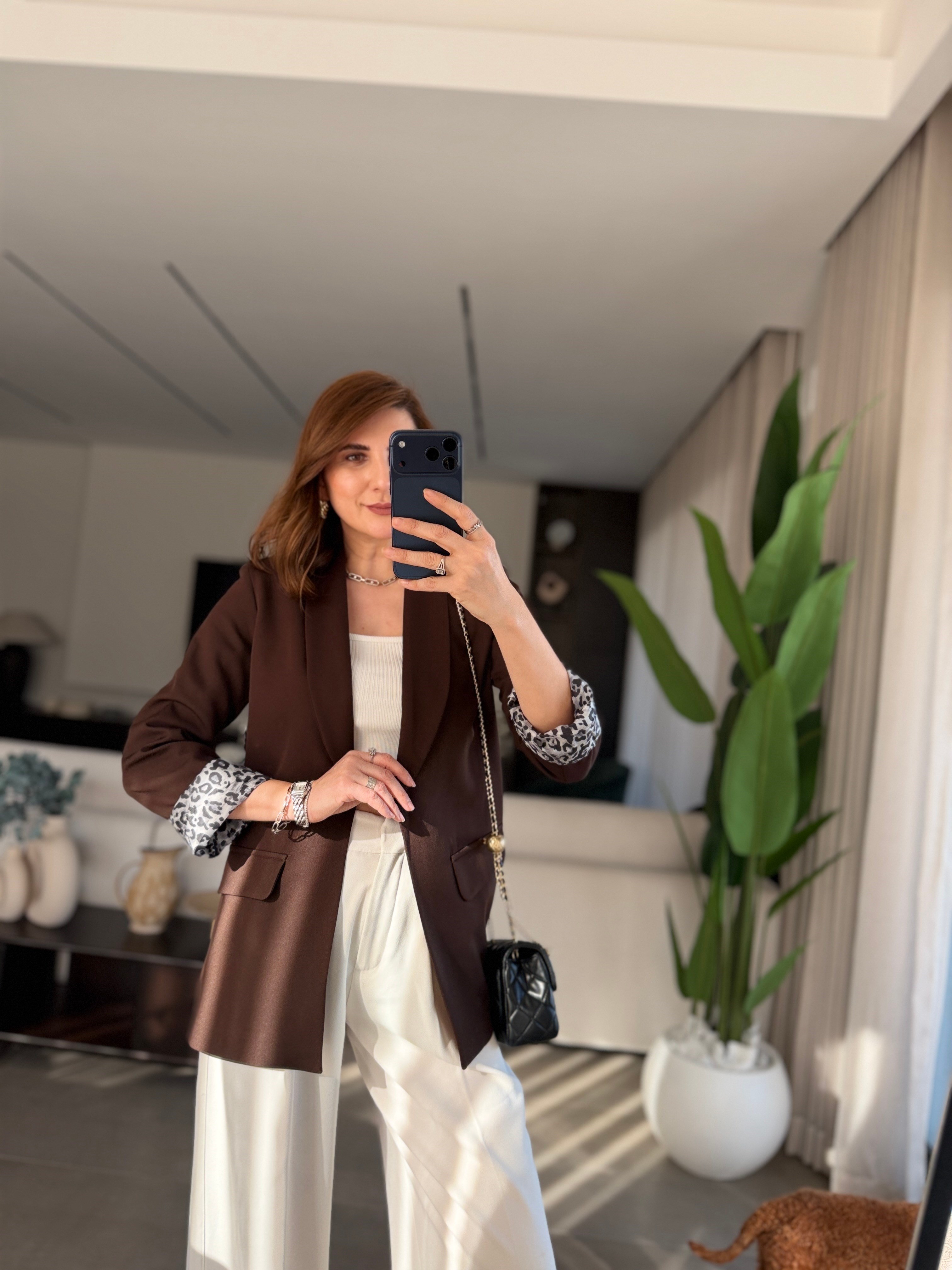 Acı Kahve İçi Leopar Desen Blazer Ceket(Büyük Bedene Uyumlu)