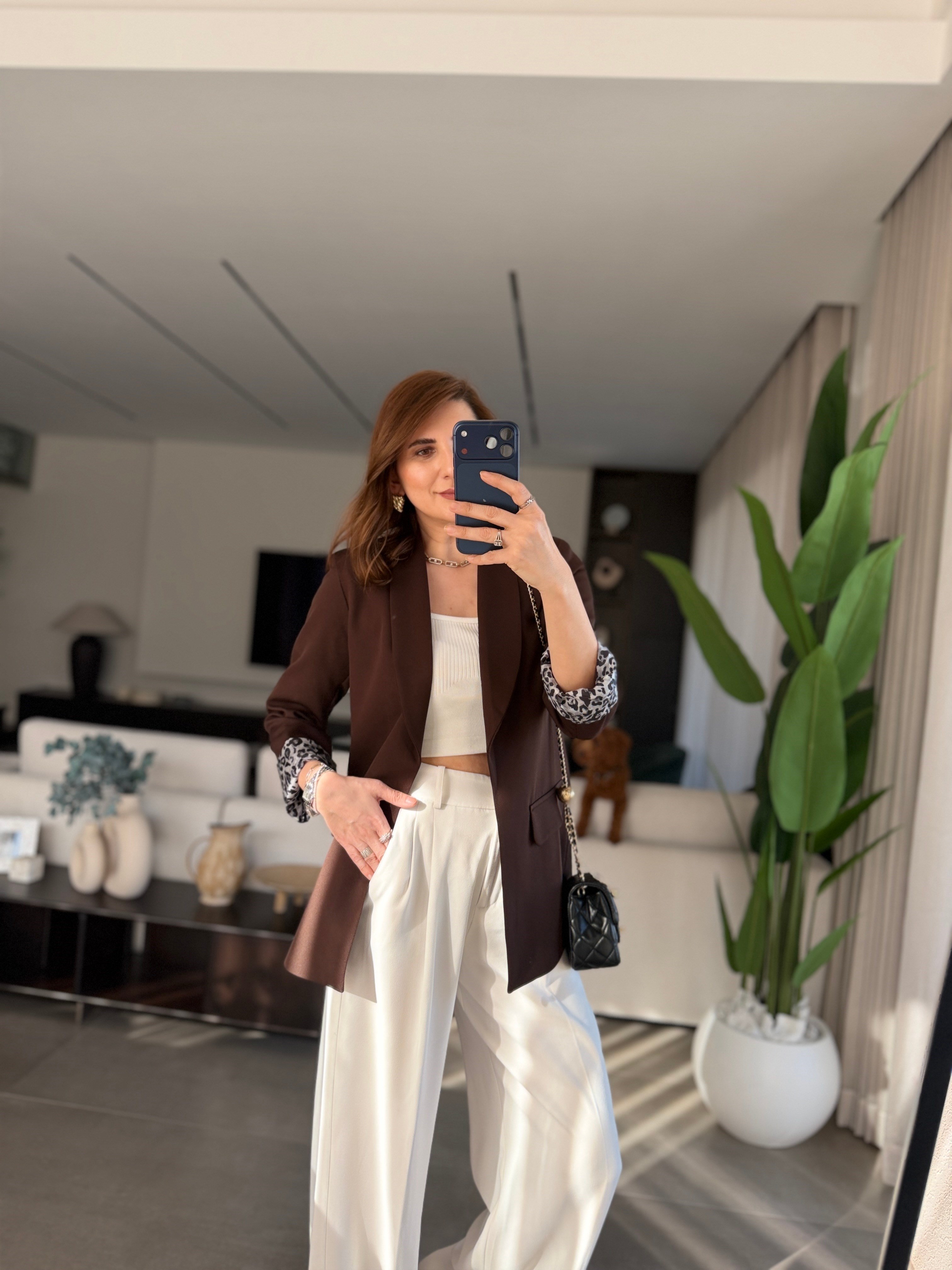 Acı Kahve İçi Leopar Desen Blazer Ceket(Büyük Bedene Uyumlu)