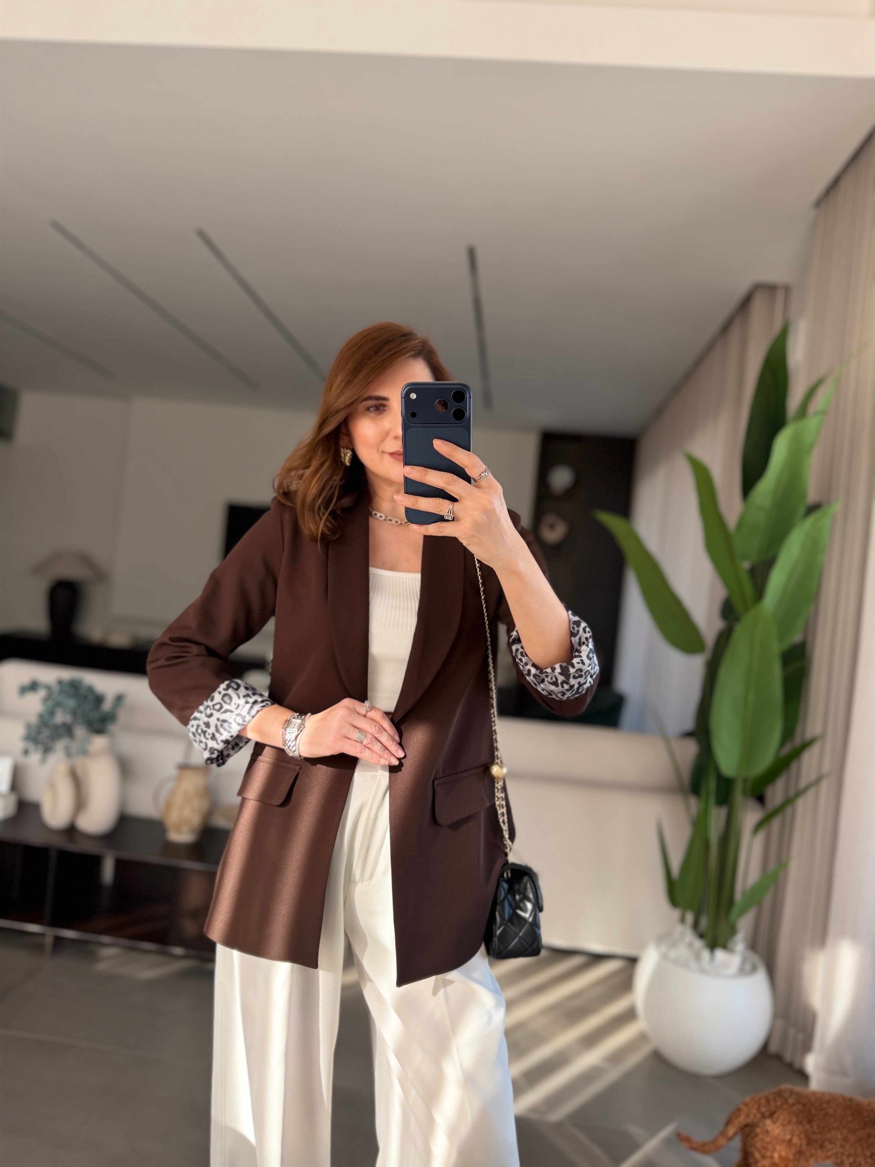 Acı Kahve İçi Leopar Desen Blazer Ceket(Büyük Bedene Uyumlu)
