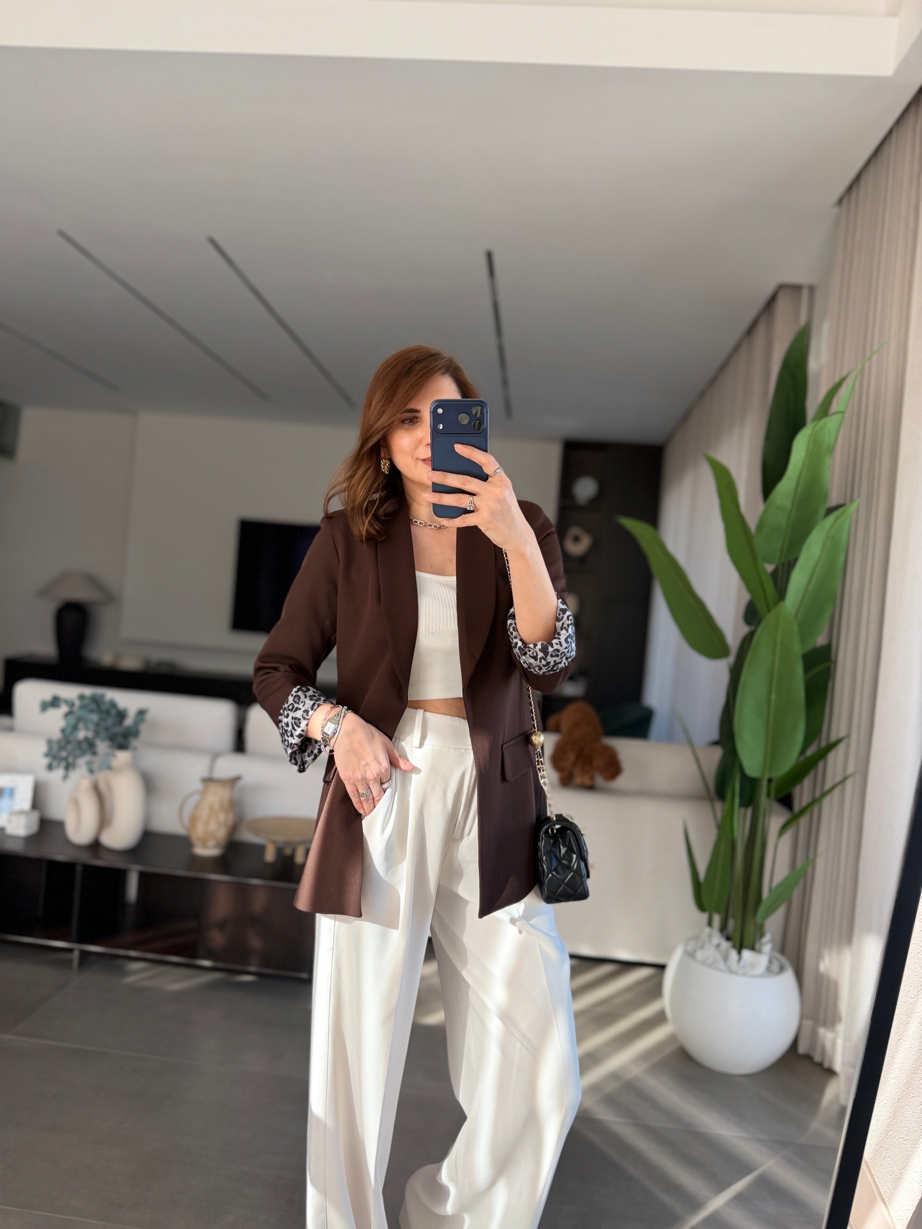 Acı Kahve İçi Leopar Desen Blazer Ceket(Büyük Bedene Uyumlu)
