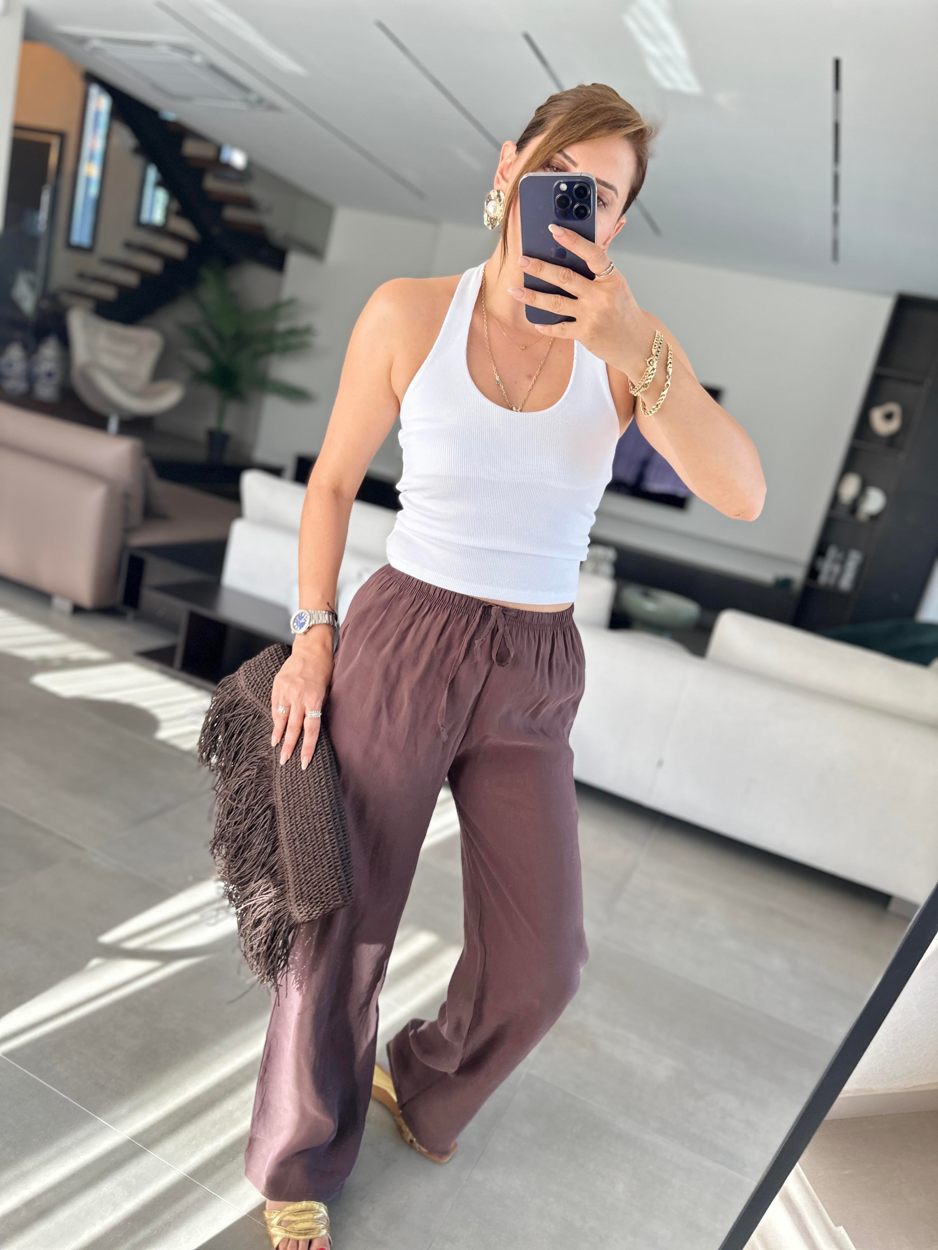 Acı Kahve İnce Kemerli Mas Pantolon