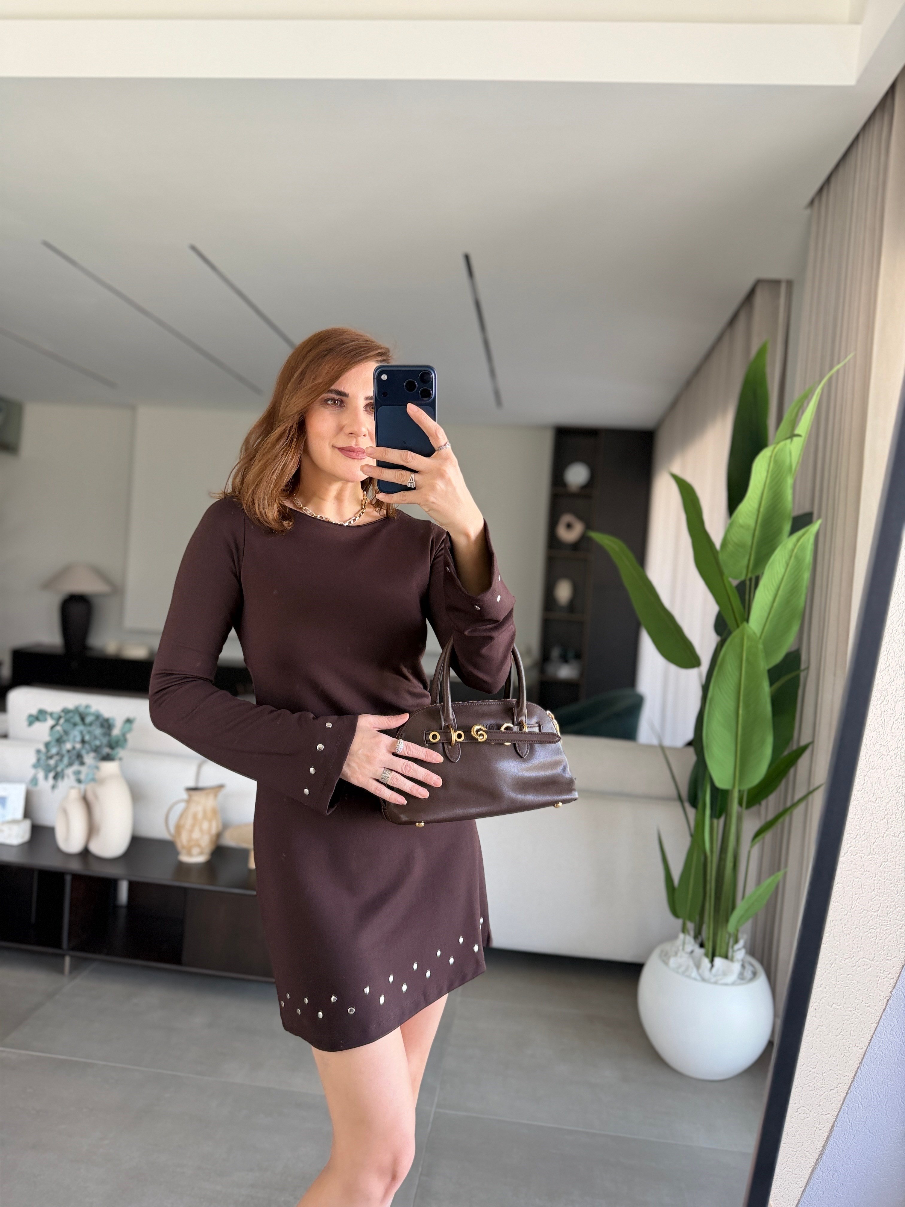 Acı Kahve İspanyol Kol Zımbalı Elbise