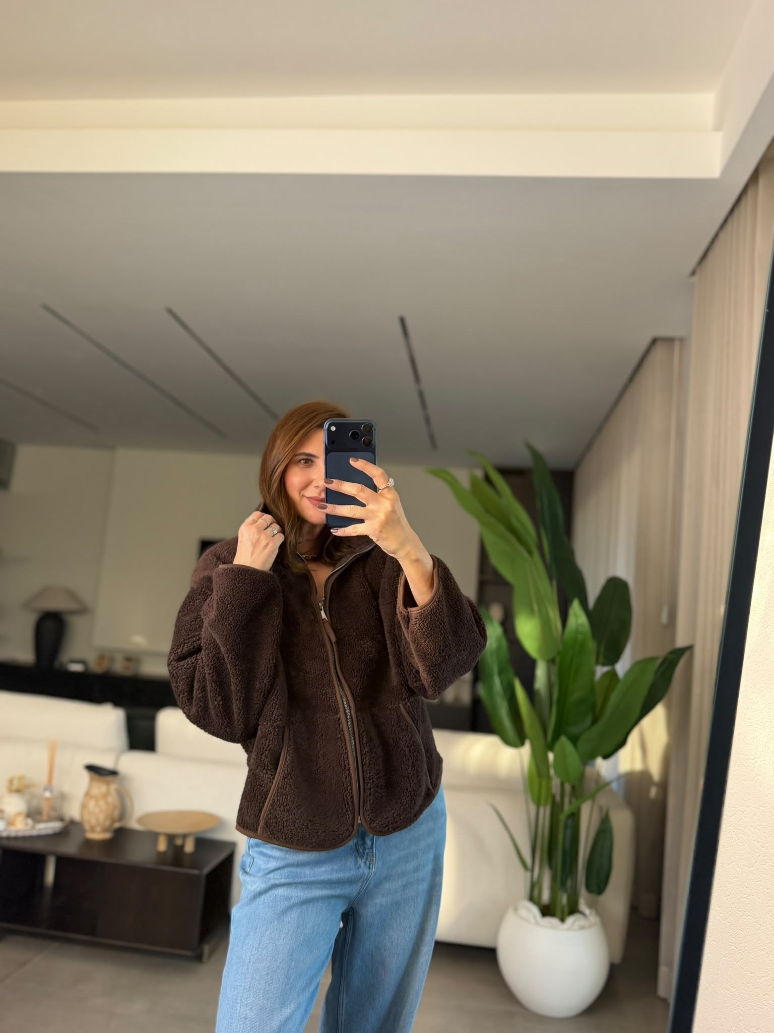 Acı Kahve Kanguru Cep Peluş Ceket