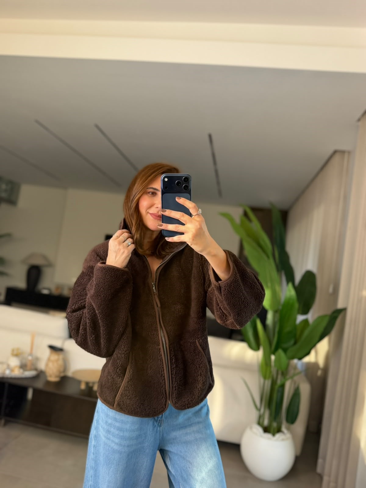Acı Kahve Kanguru Cep Peluş Ceket
