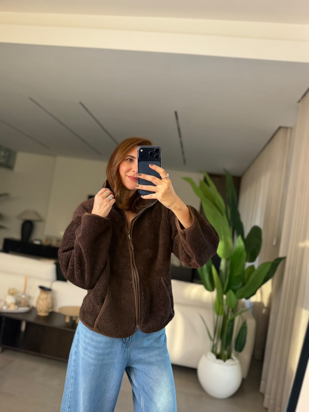 Acı Kahve Kanguru Cep Peluş Ceket