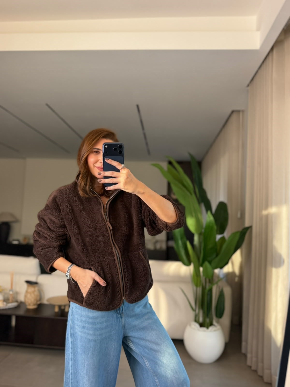 Acı Kahve Kanguru Cep Peluş Ceket
