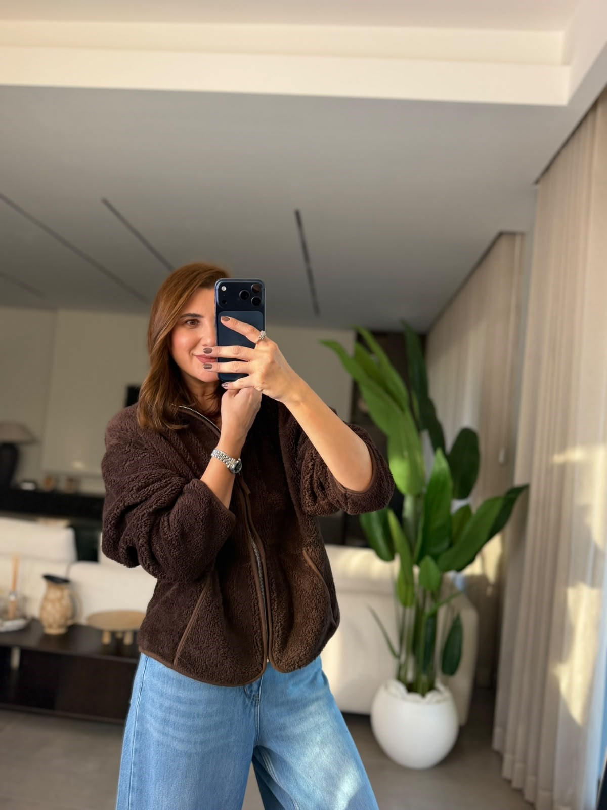 Acı Kahve Kanguru Cep Peluş Ceket
