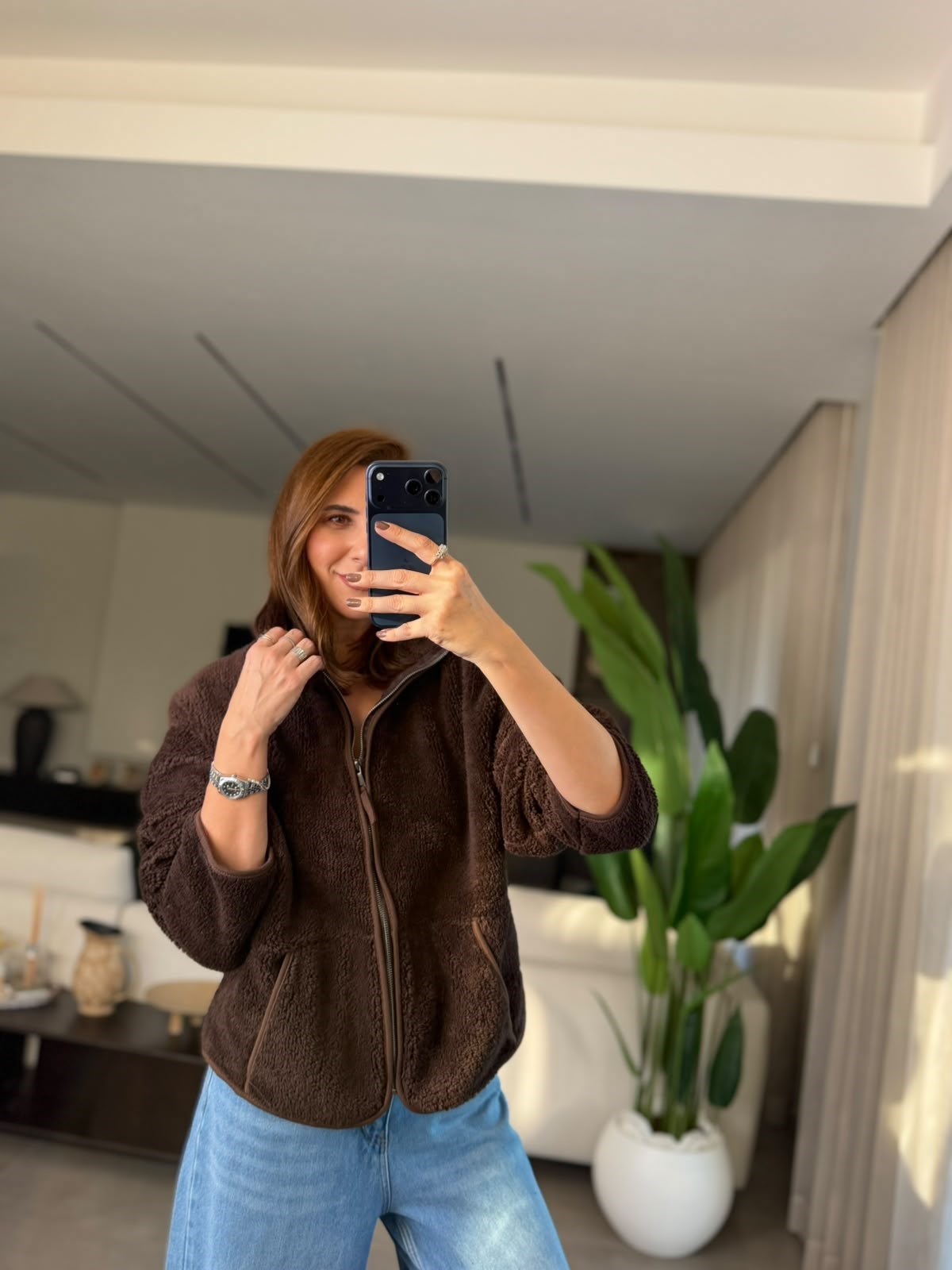 Acı Kahve Kanguru Cep Peluş Ceket