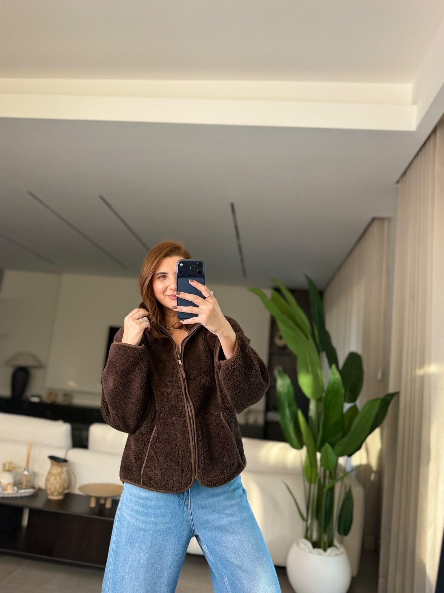 Acı Kahve Kanguru Cep Peluş Ceket