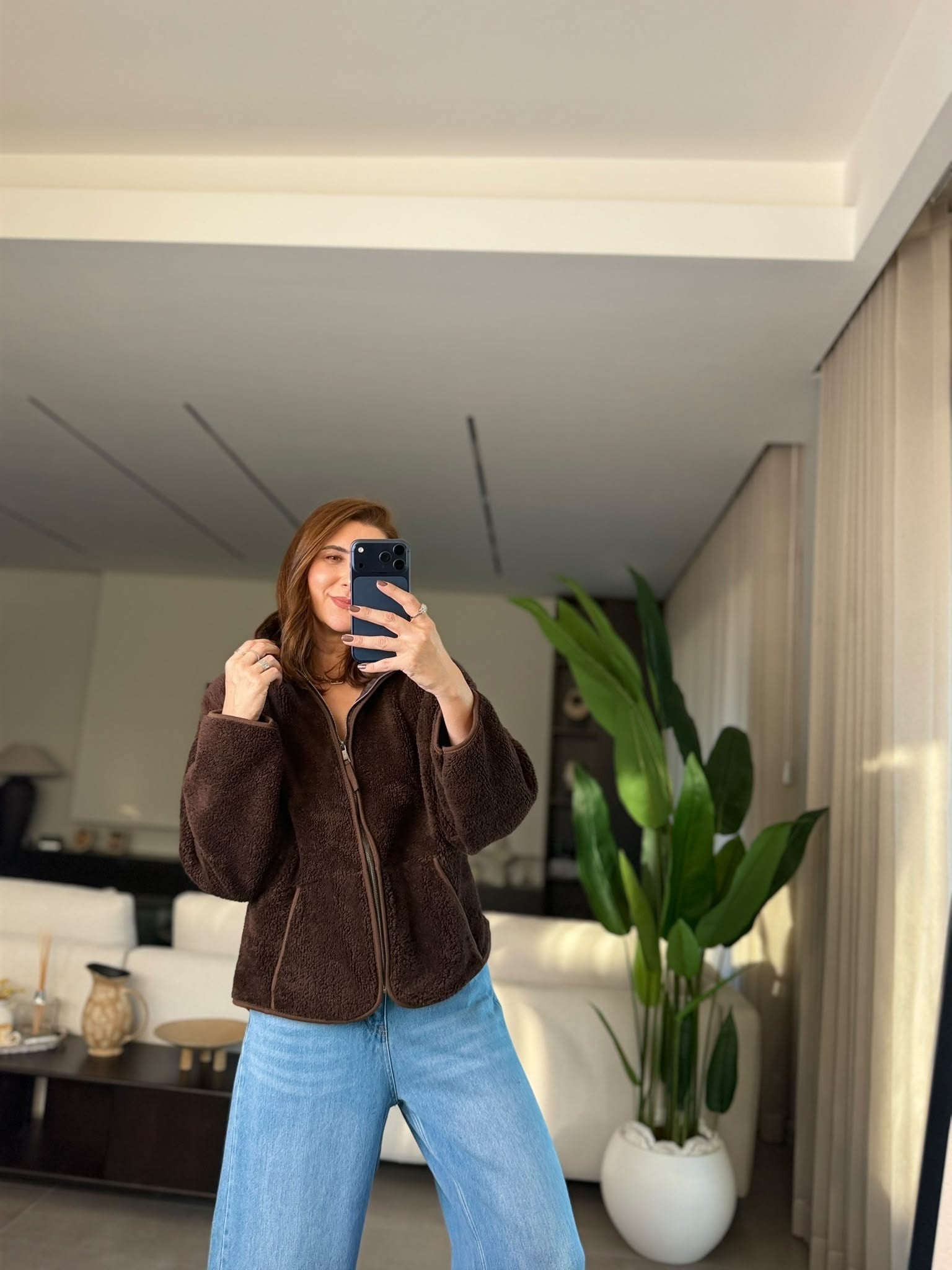 Acı Kahve Kanguru Cep Peluş Ceket