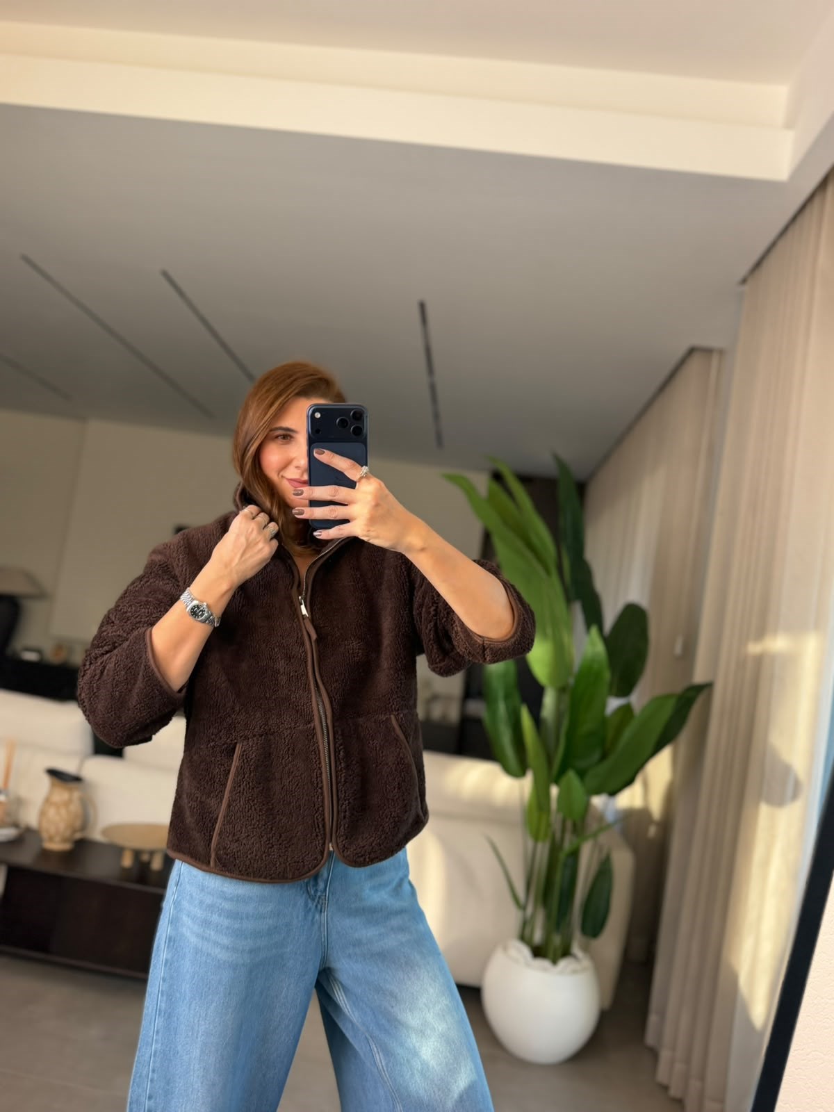 Acı Kahve Kanguru Cep Peluş Ceket