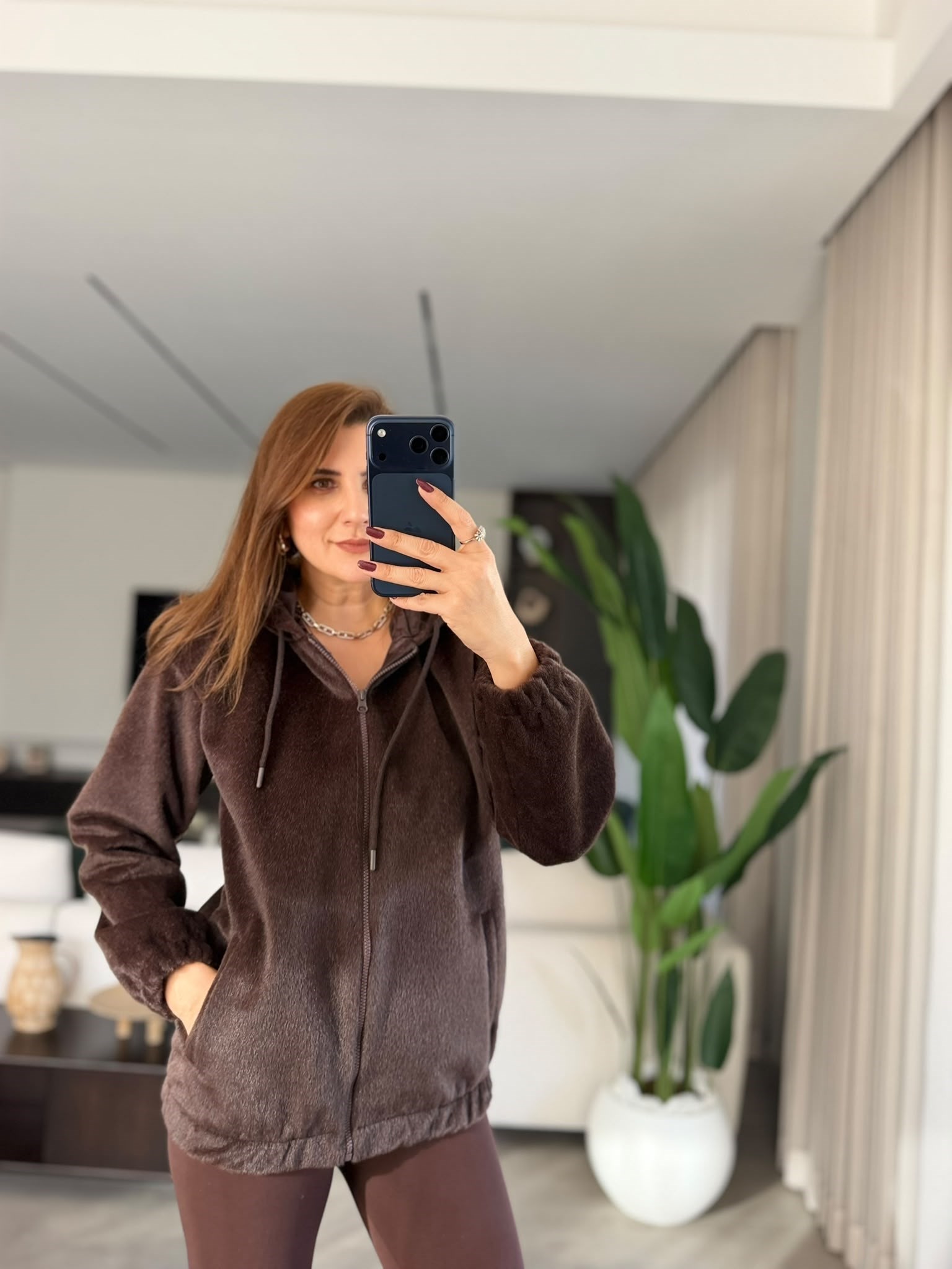 Acı Kahve Kapşonlu Tavşan Ceket
