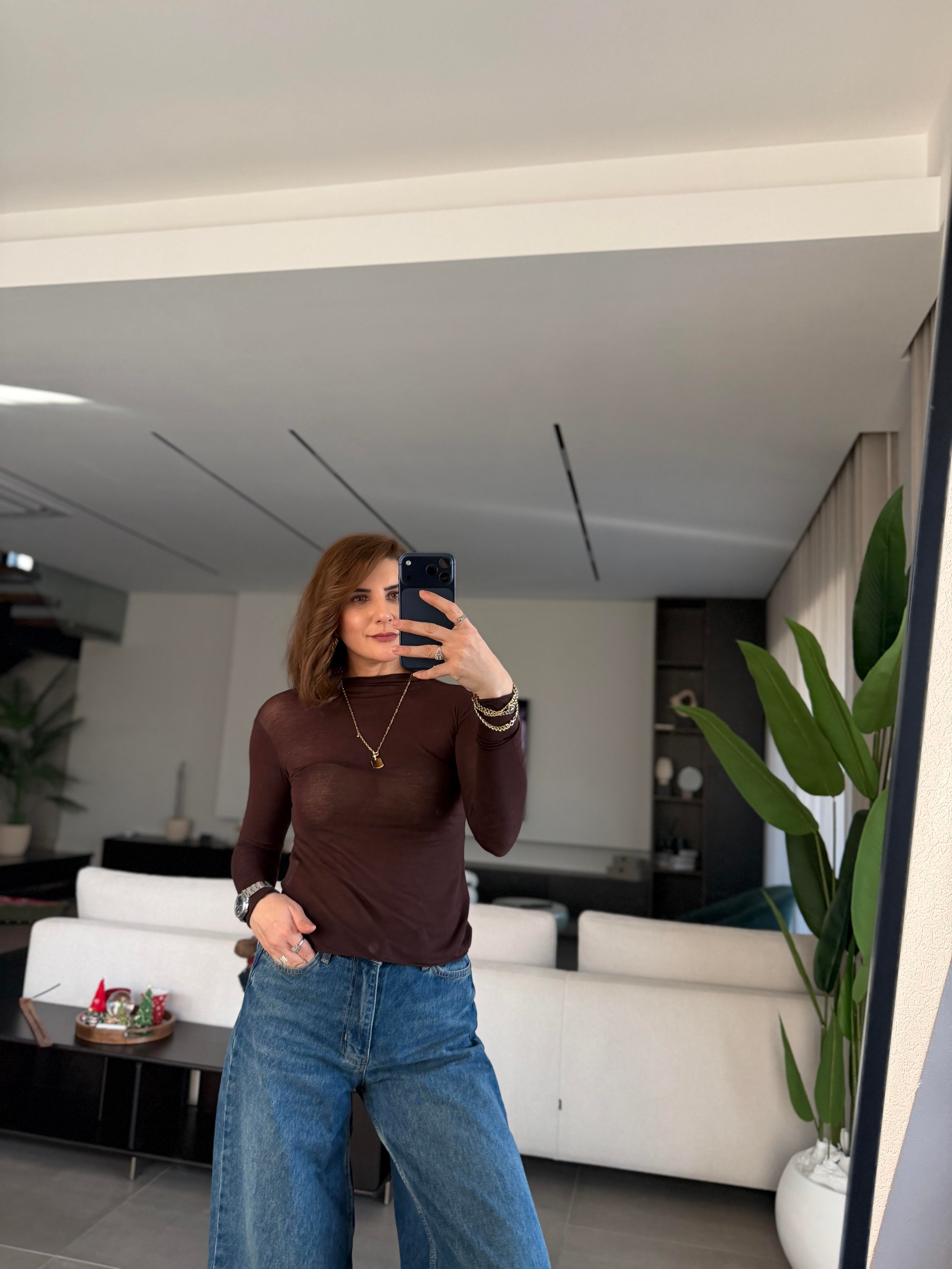 Acı Kahve Kıvırmalı Modal Bluz
