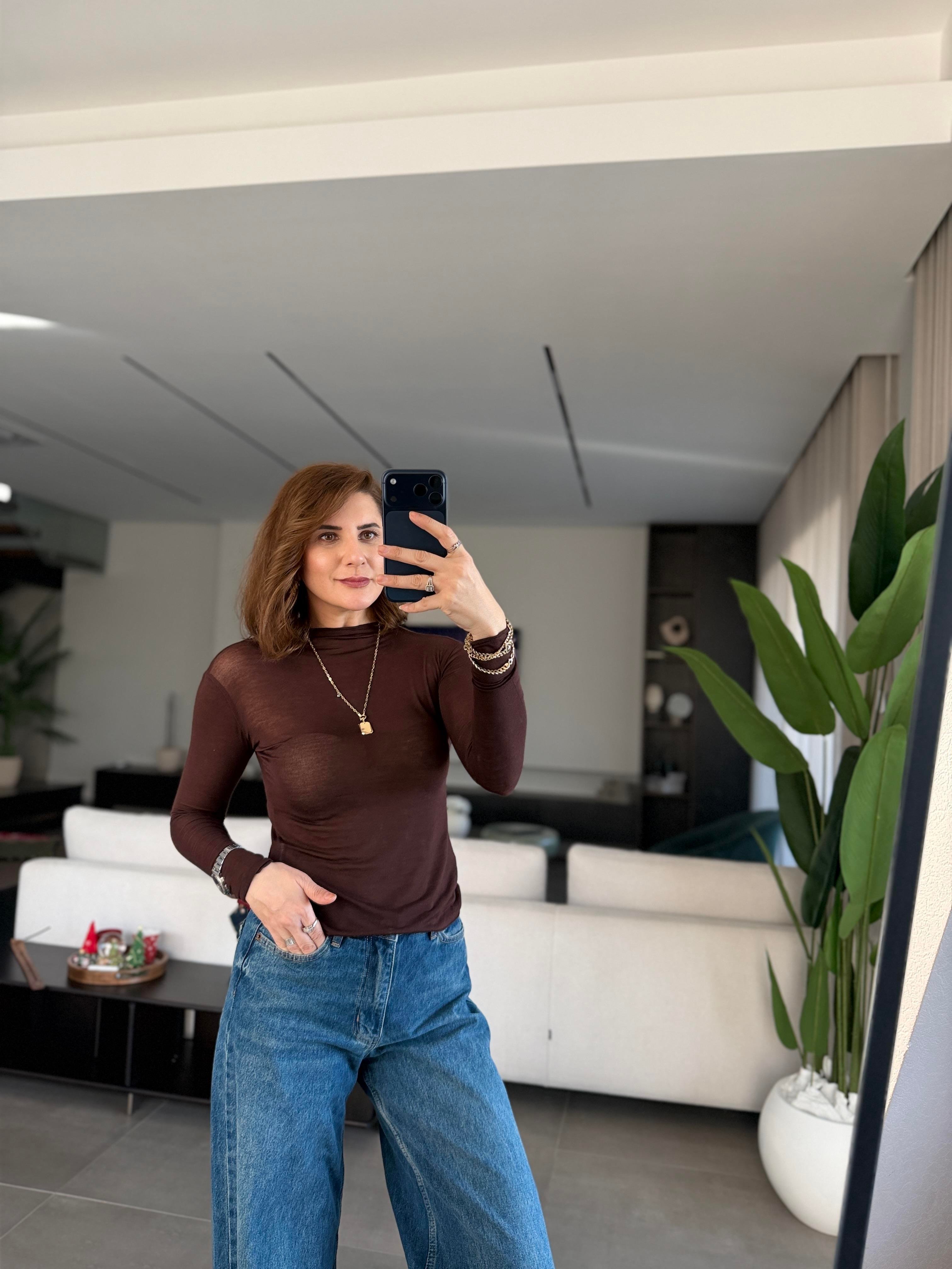 Acı Kahve Kıvırmalı Modal Bluz