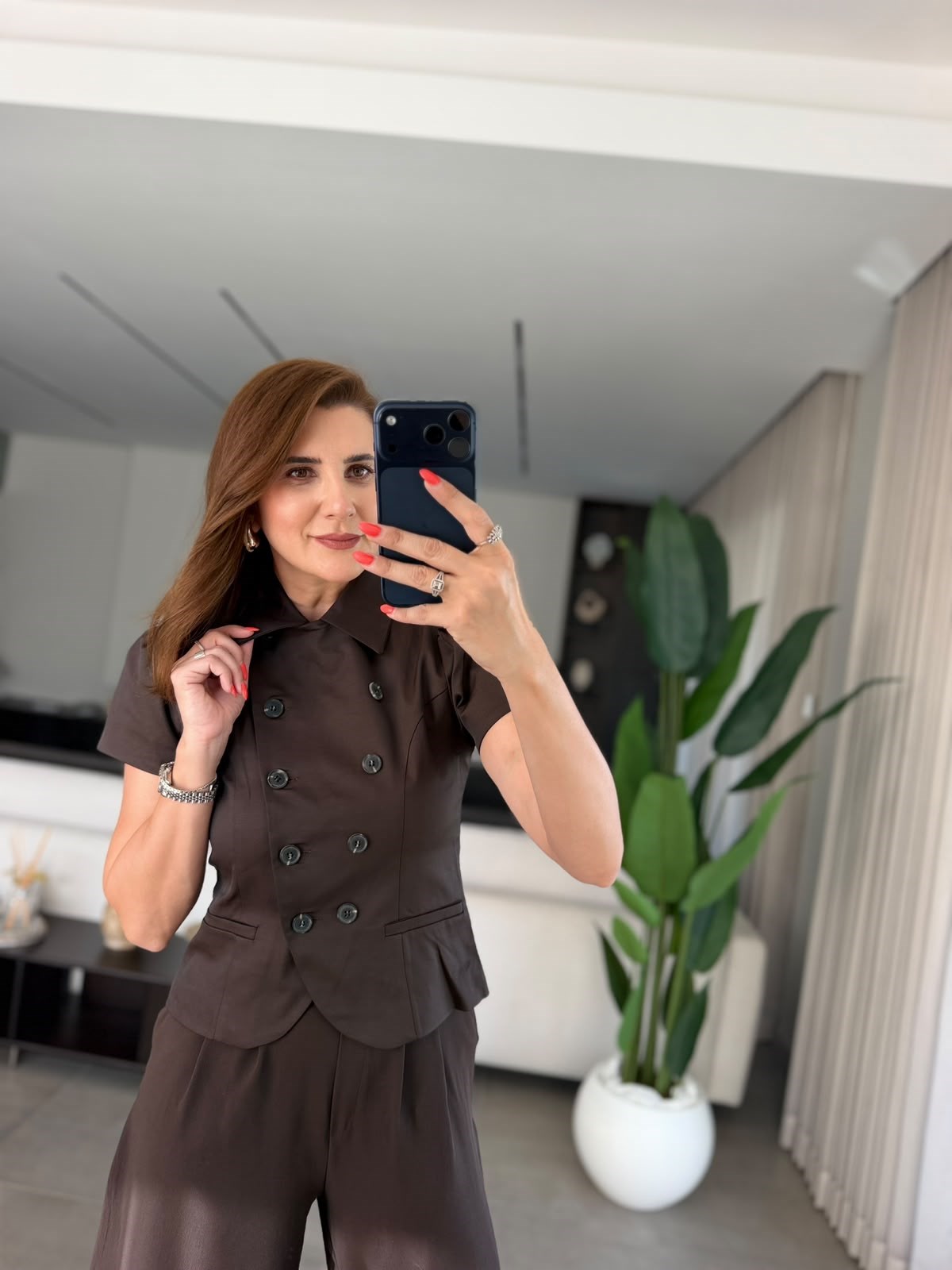Acı Kahve Kruvaze Kısa Kol Ceket