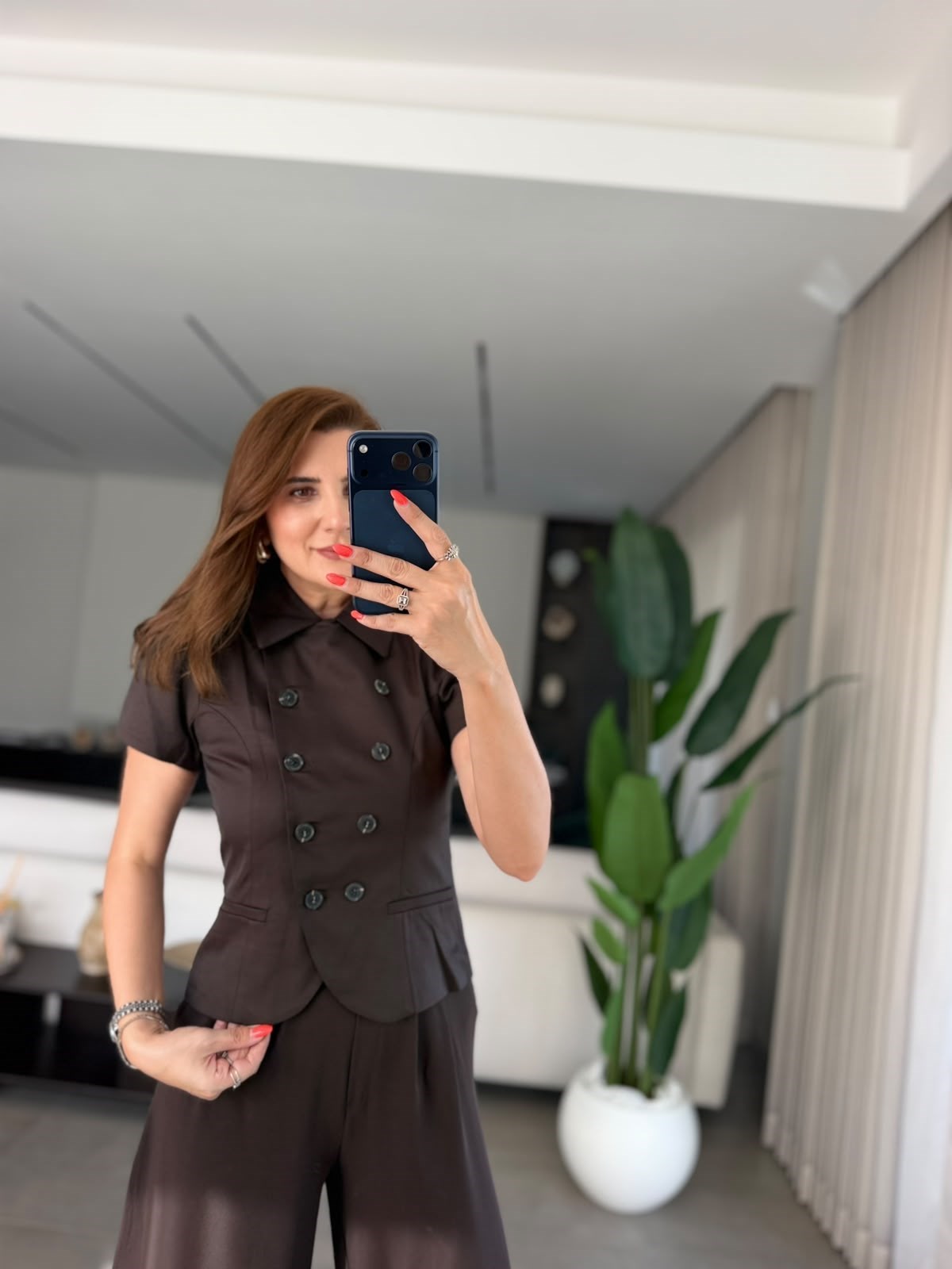 Acı Kahve Kruvaze Kısa Kol Ceket