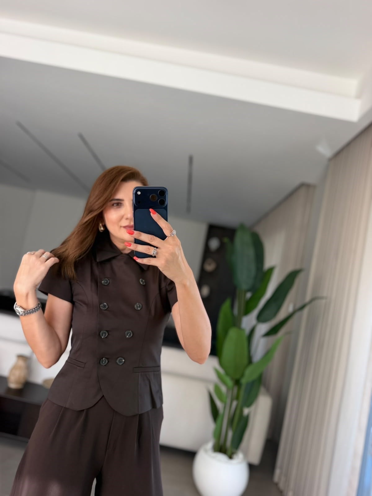 Acı Kahve Kruvaze Kısa Kol Ceket
