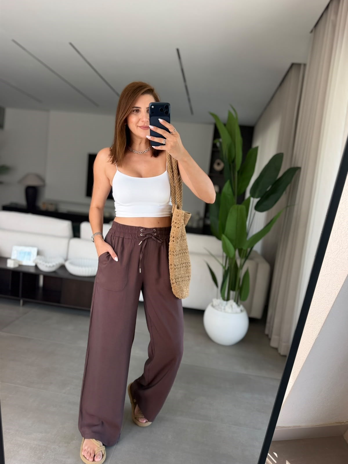 Acı Kahve Kuş Gözü Bel Detaylı Pantolon