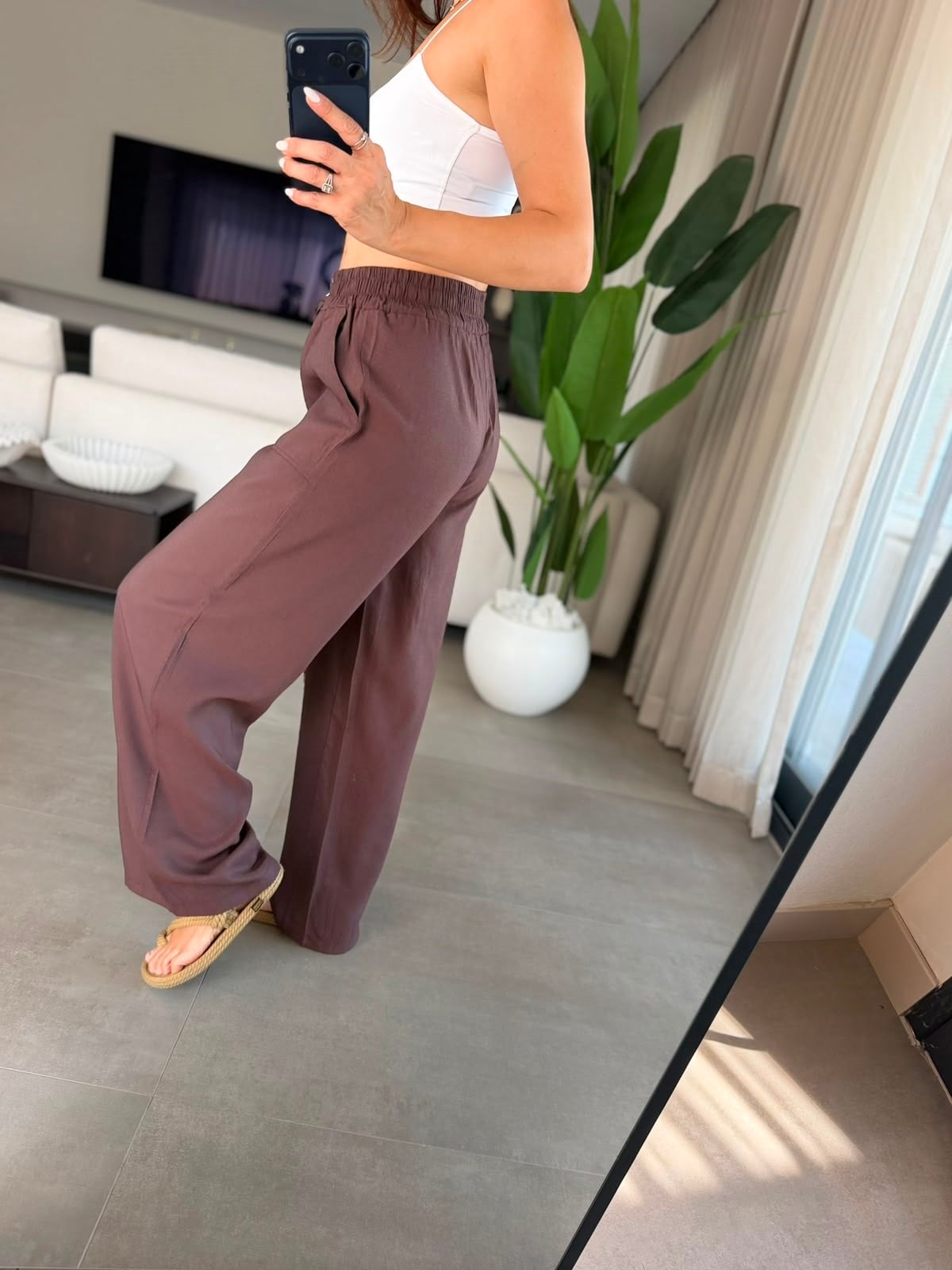 Acı Kahve Kuş Gözü Bel Detaylı Pantolon