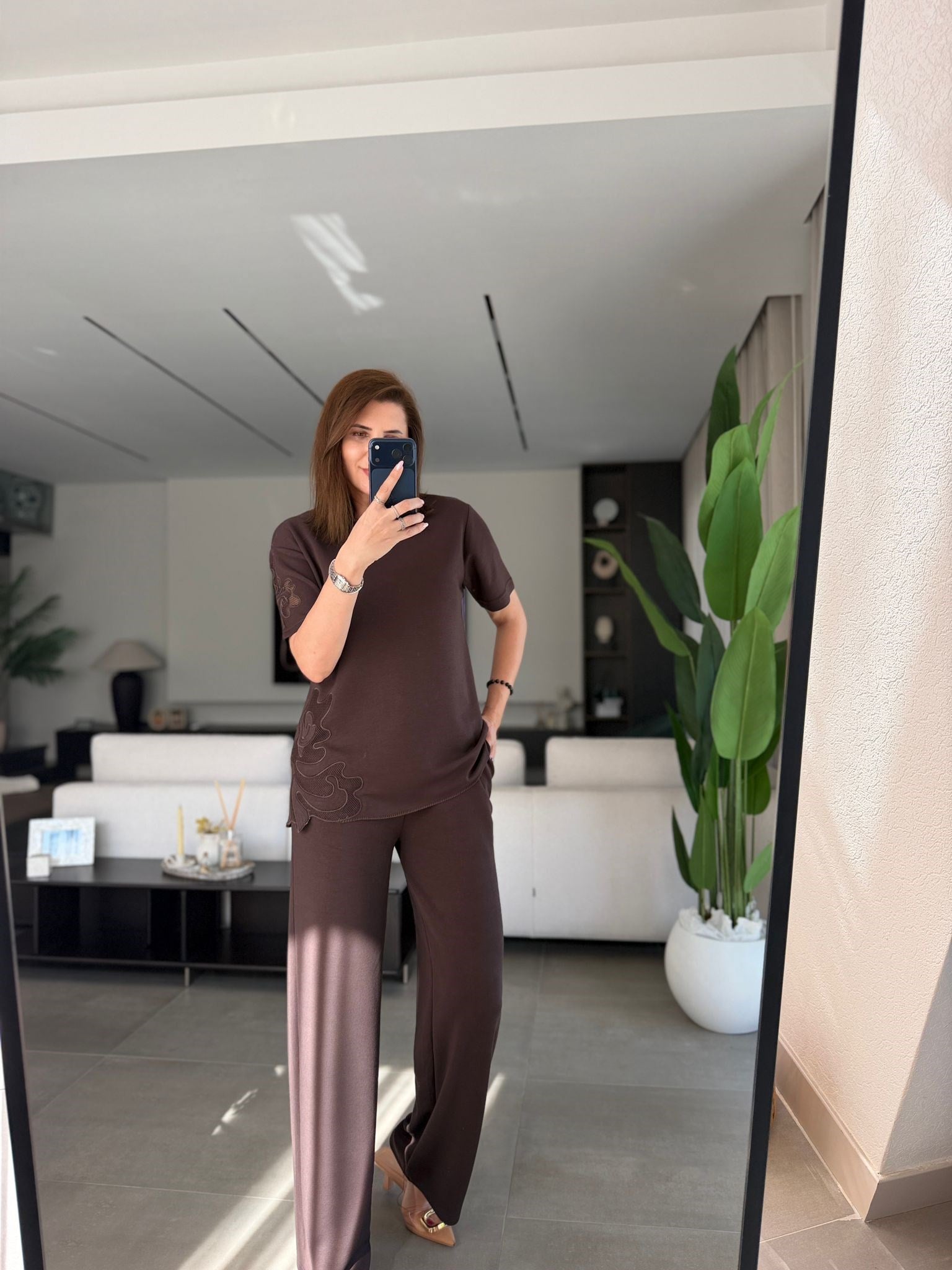 Acı Kahve  Lazer Nakış Modal Pantolon Takım