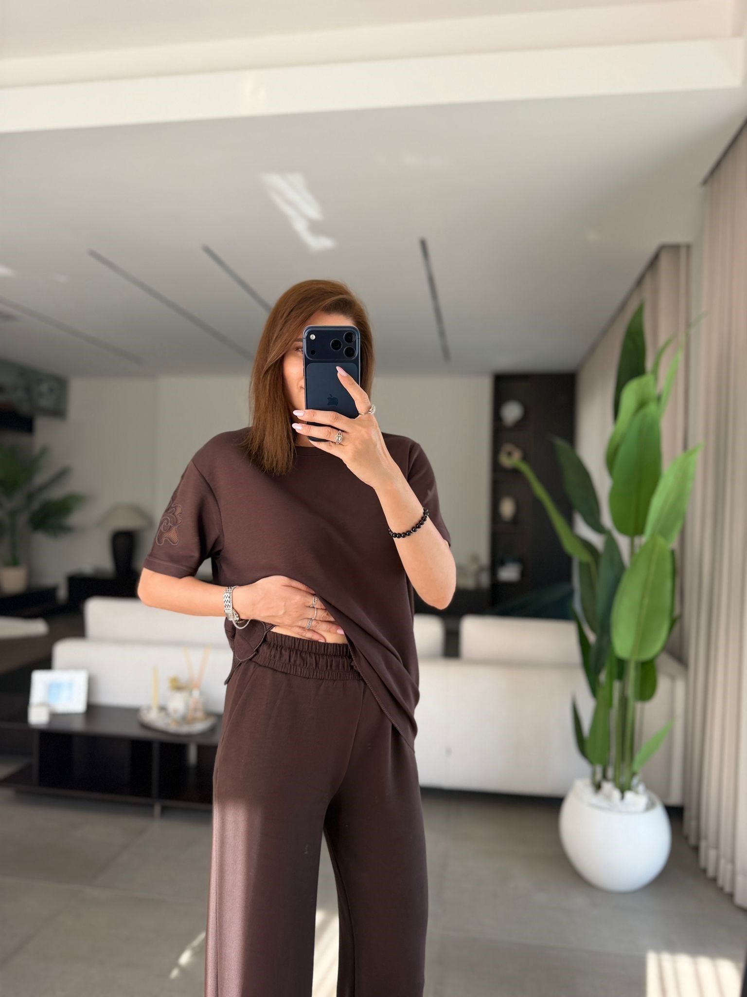 Acı Kahve  Lazer Nakış Modal Pantolon Takım