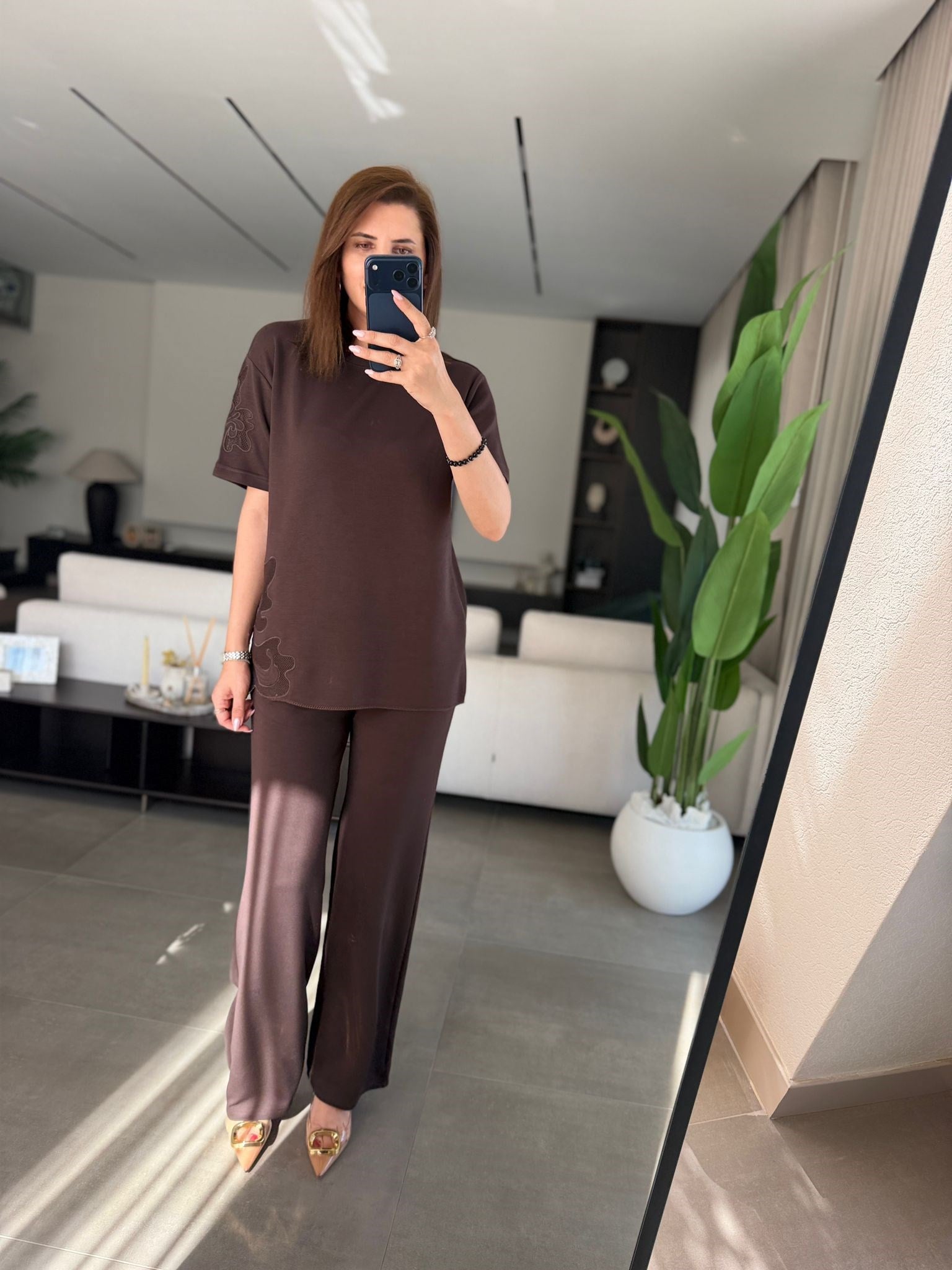 Acı Kahve  Lazer Nakış Modal Pantolon Takım