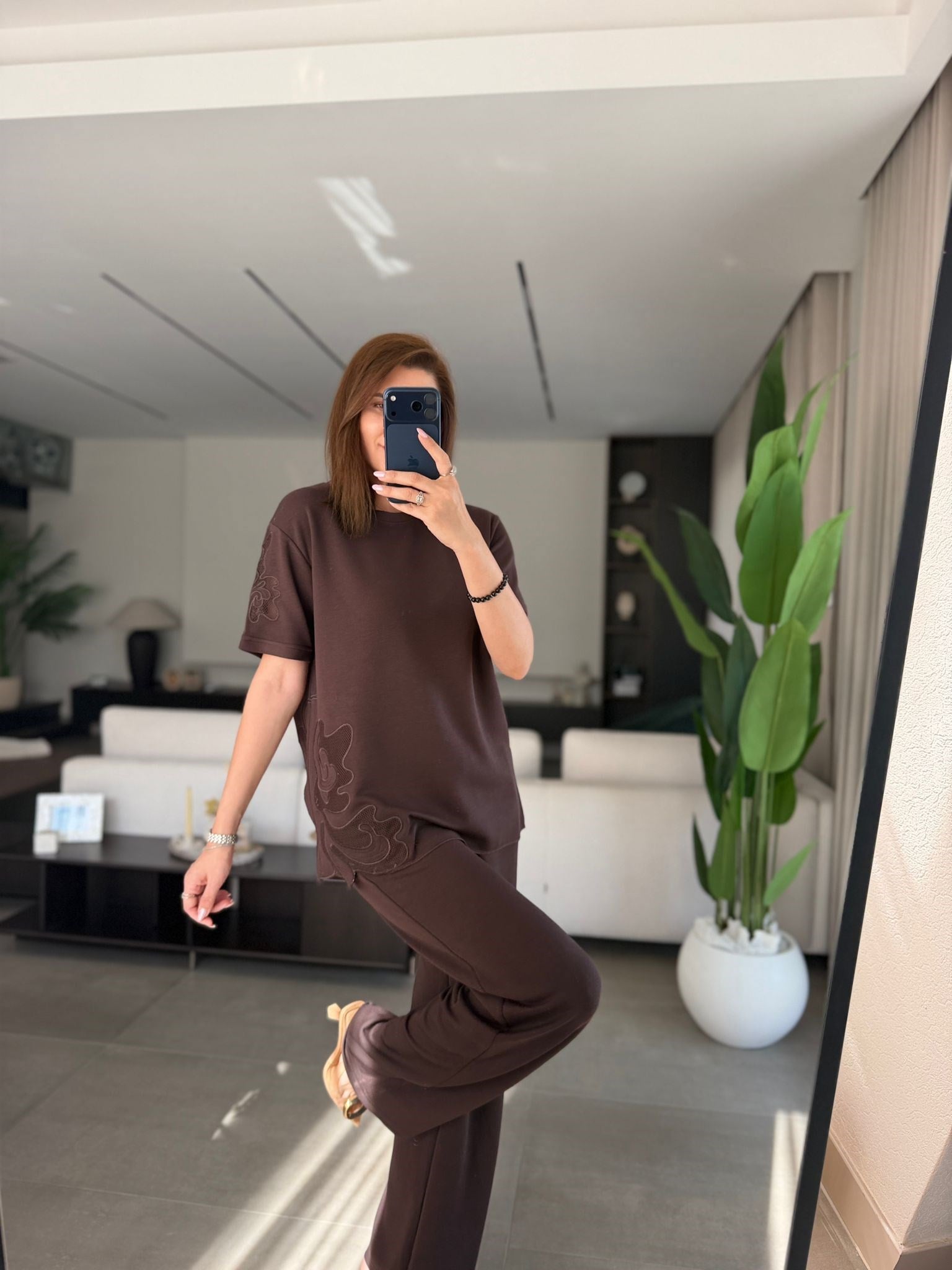 Acı Kahve  Lazer Nakış Modal Pantolon Takım
