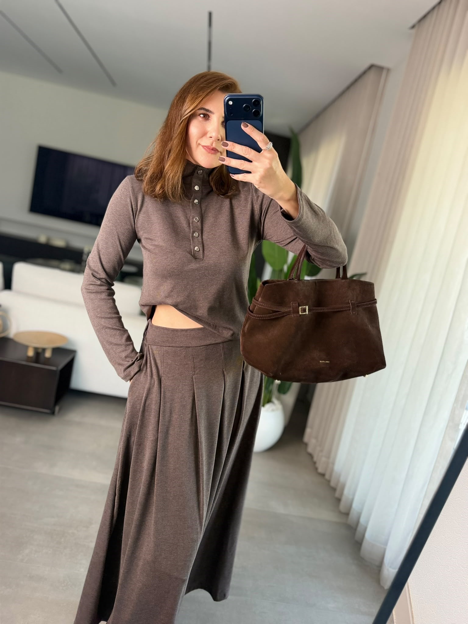 Acı Kahve Lora Düğmeli Takım