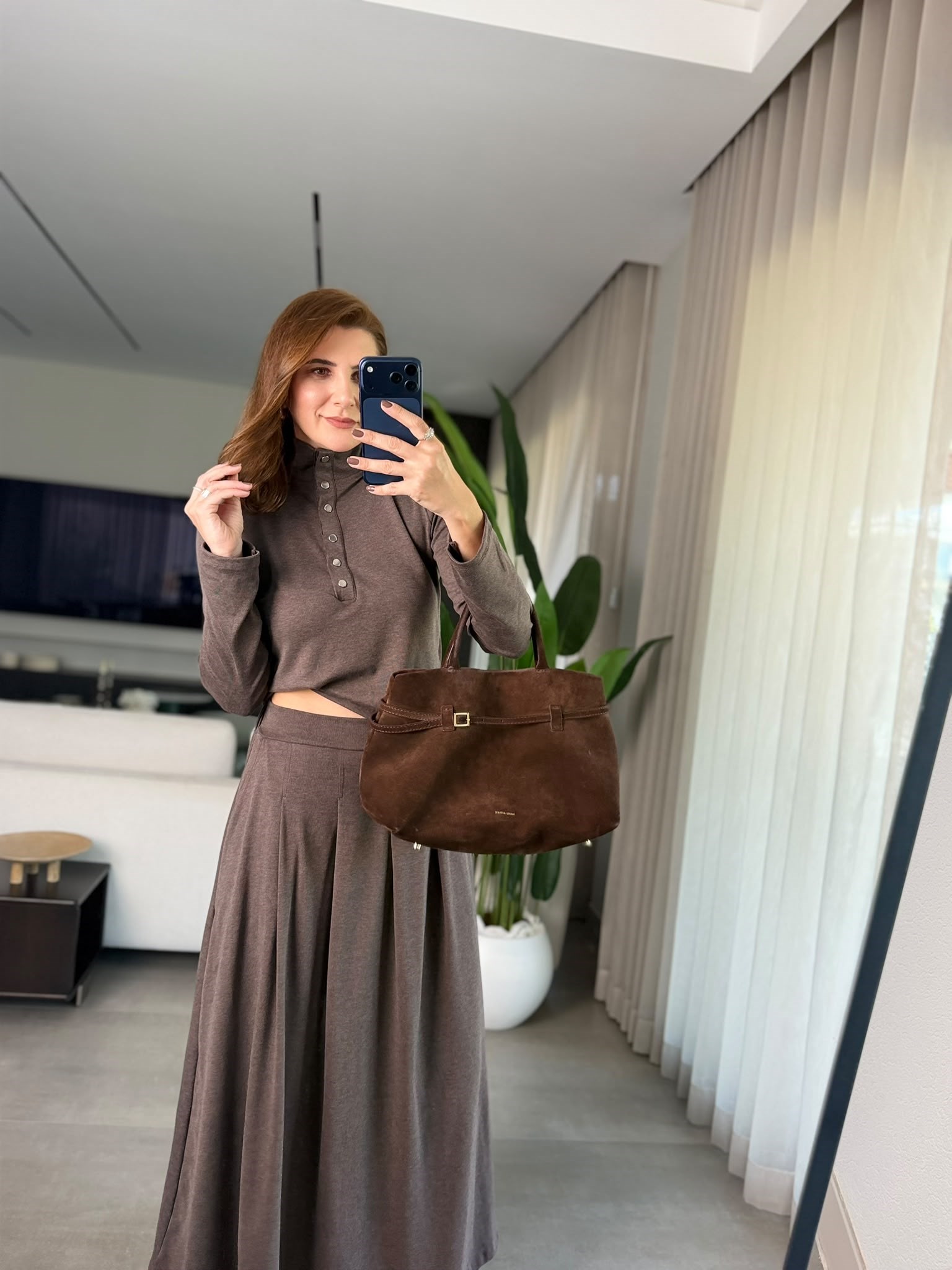 Acı Kahve Lora Düğmeli Takım