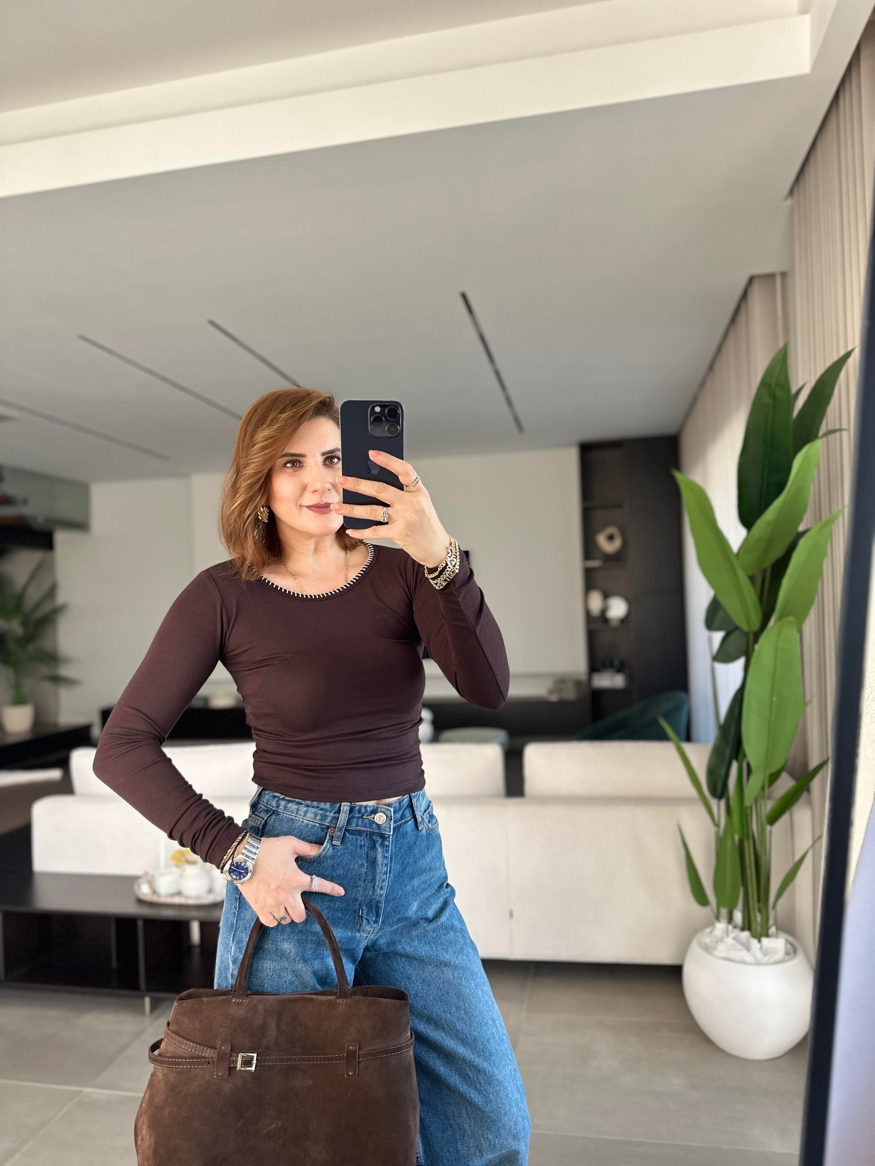 Acı Kahve Mas Dikişli Bluz