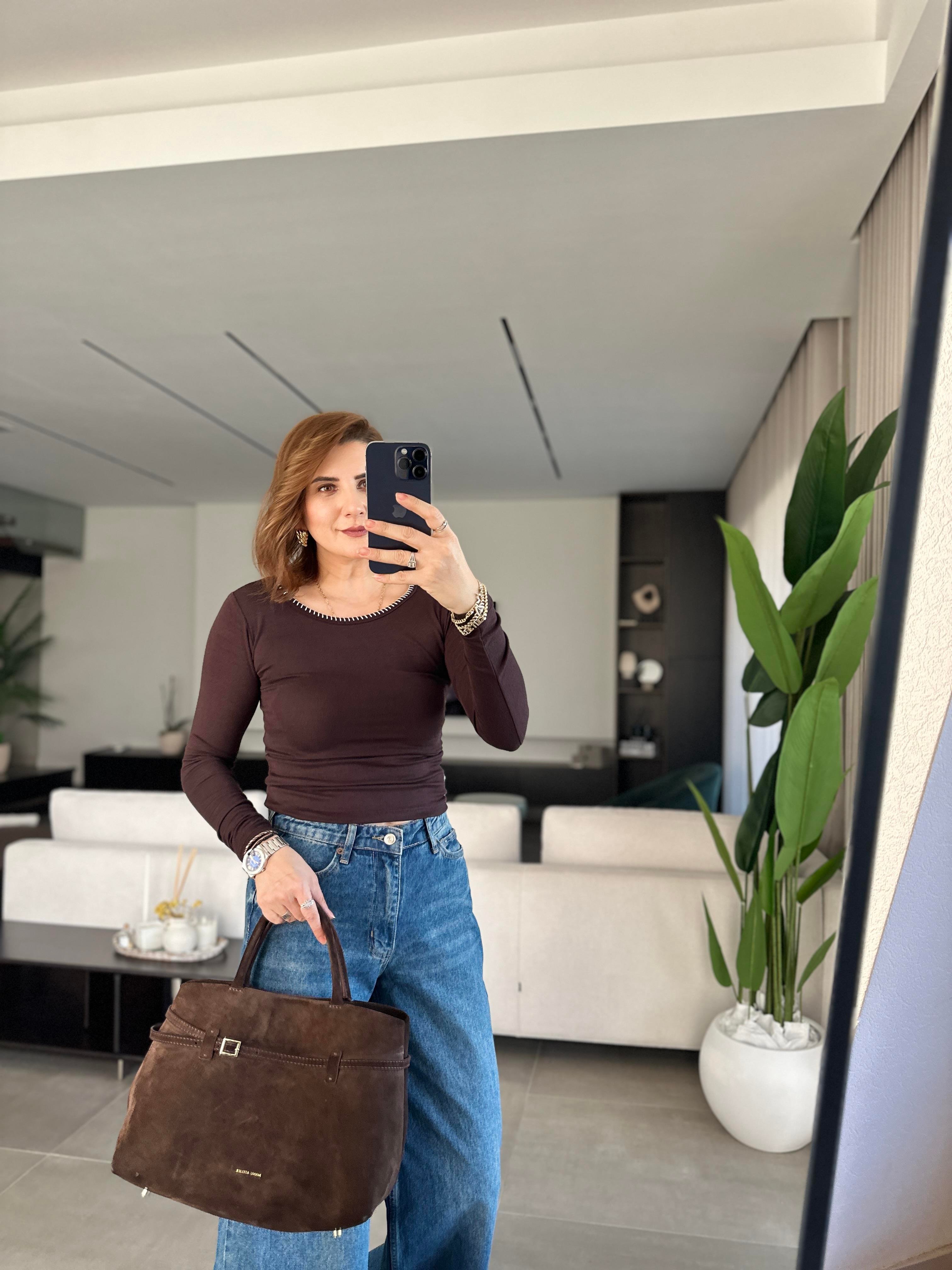 Acı Kahve Mas Dikişli Bluz
