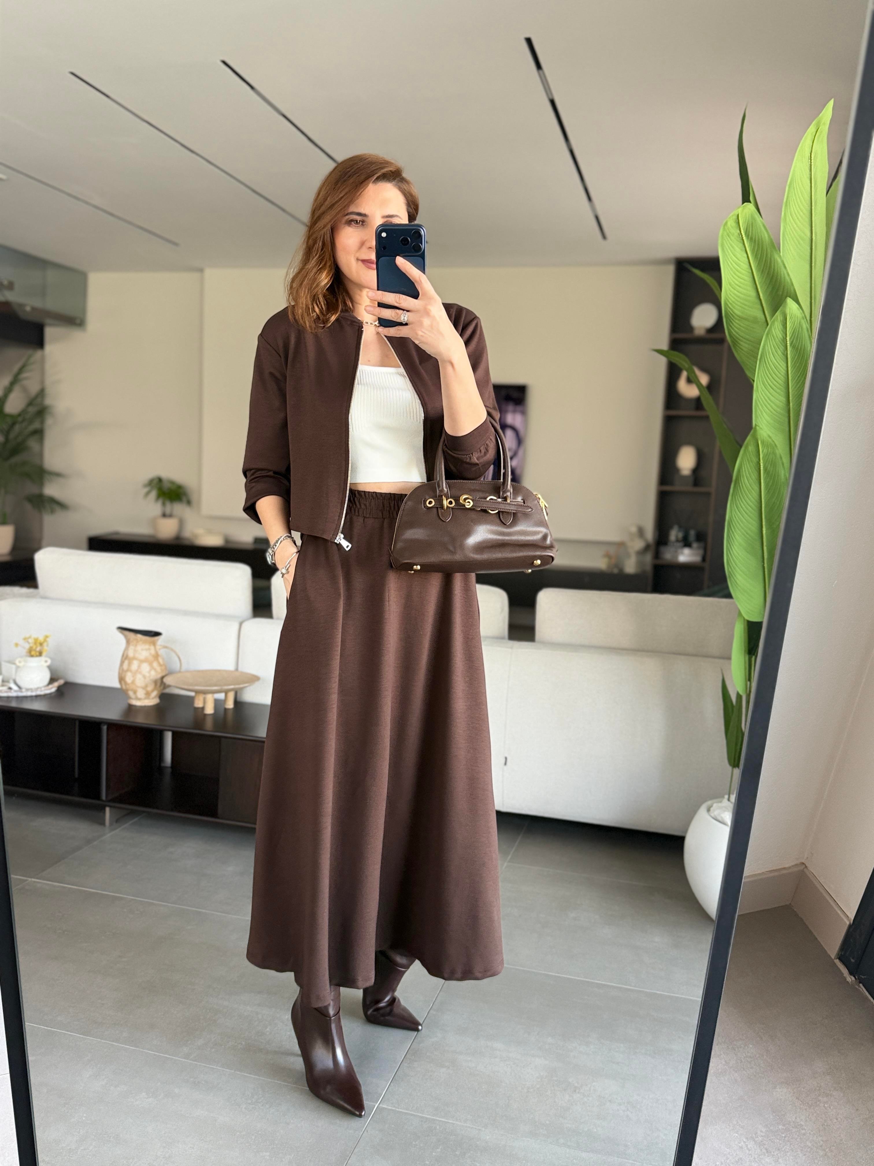 Acı Kahve Modal Ceket Etek Takım