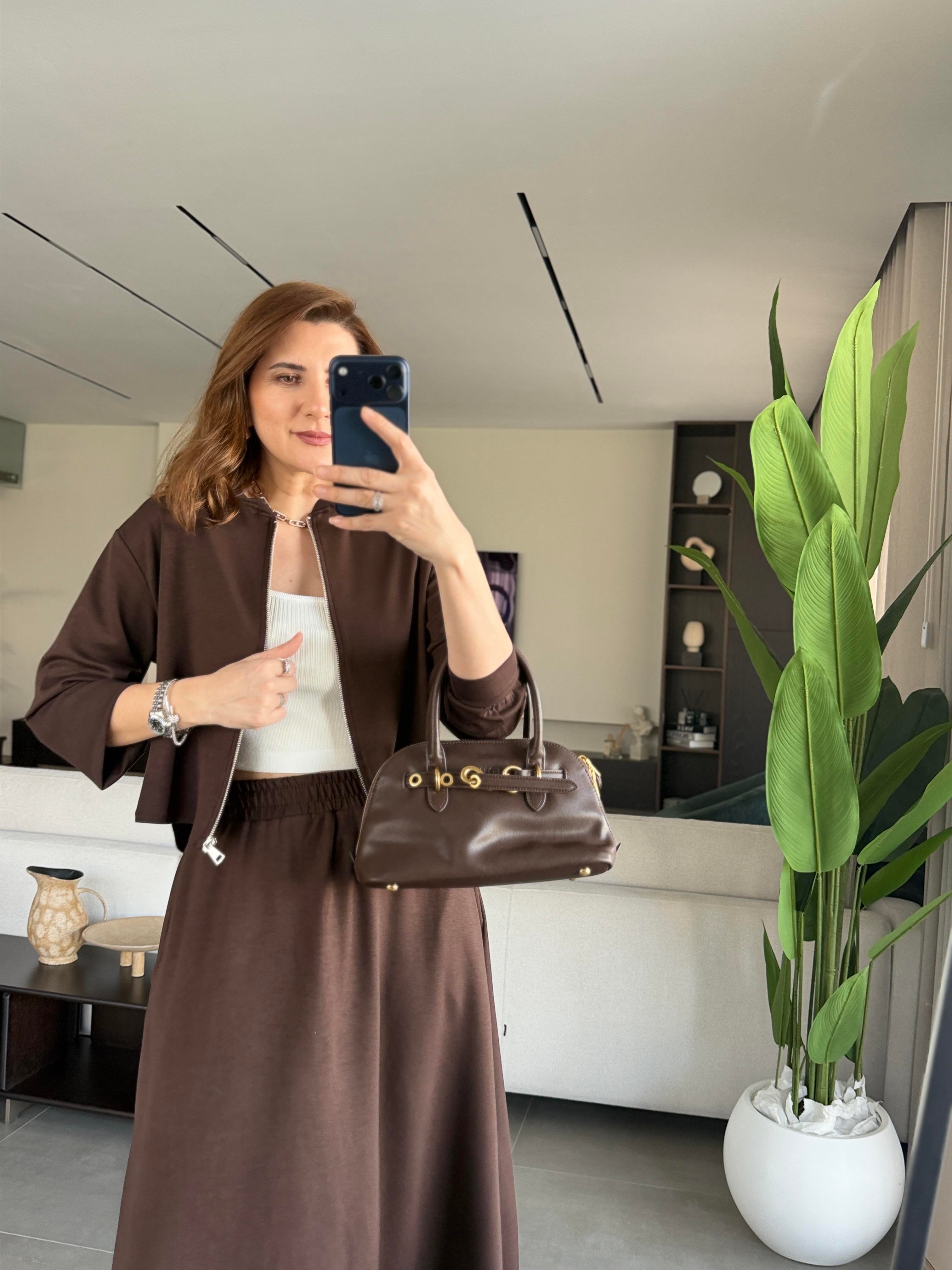 Acı Kahve Modal Ceket Etek Takım