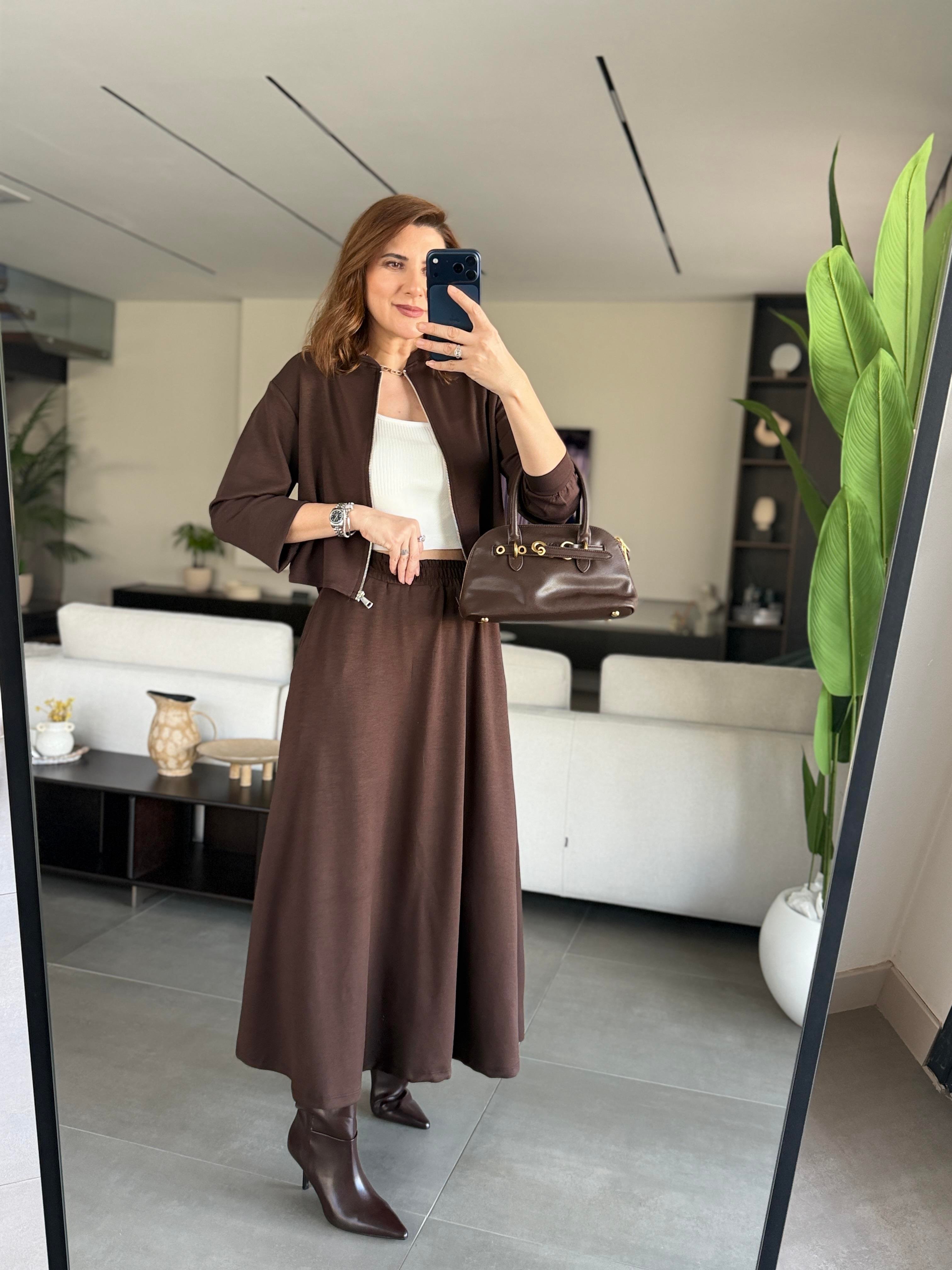 Acı Kahve Modal Ceket Etek Takım