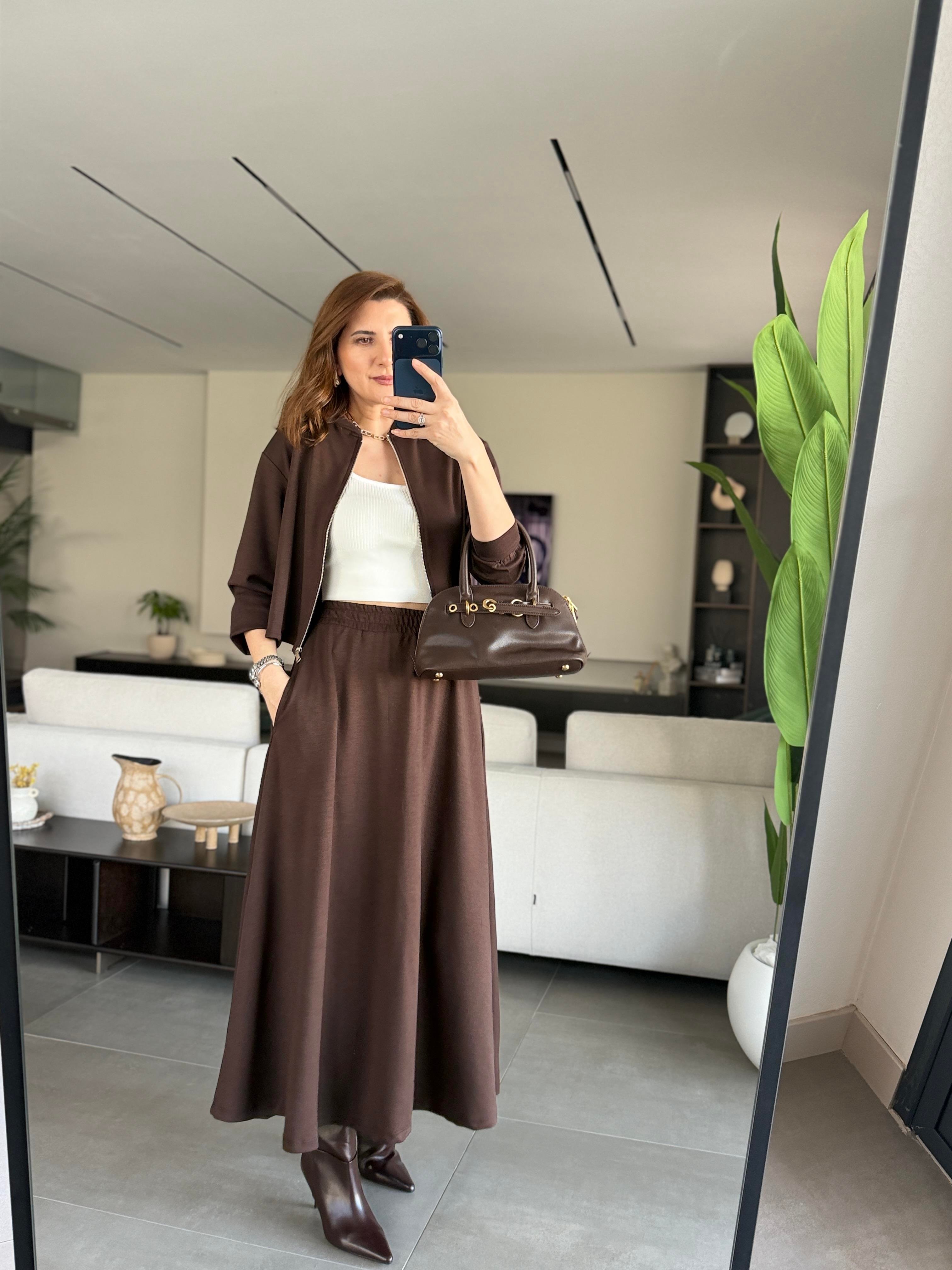 Acı Kahve Modal Ceket Etek Takım