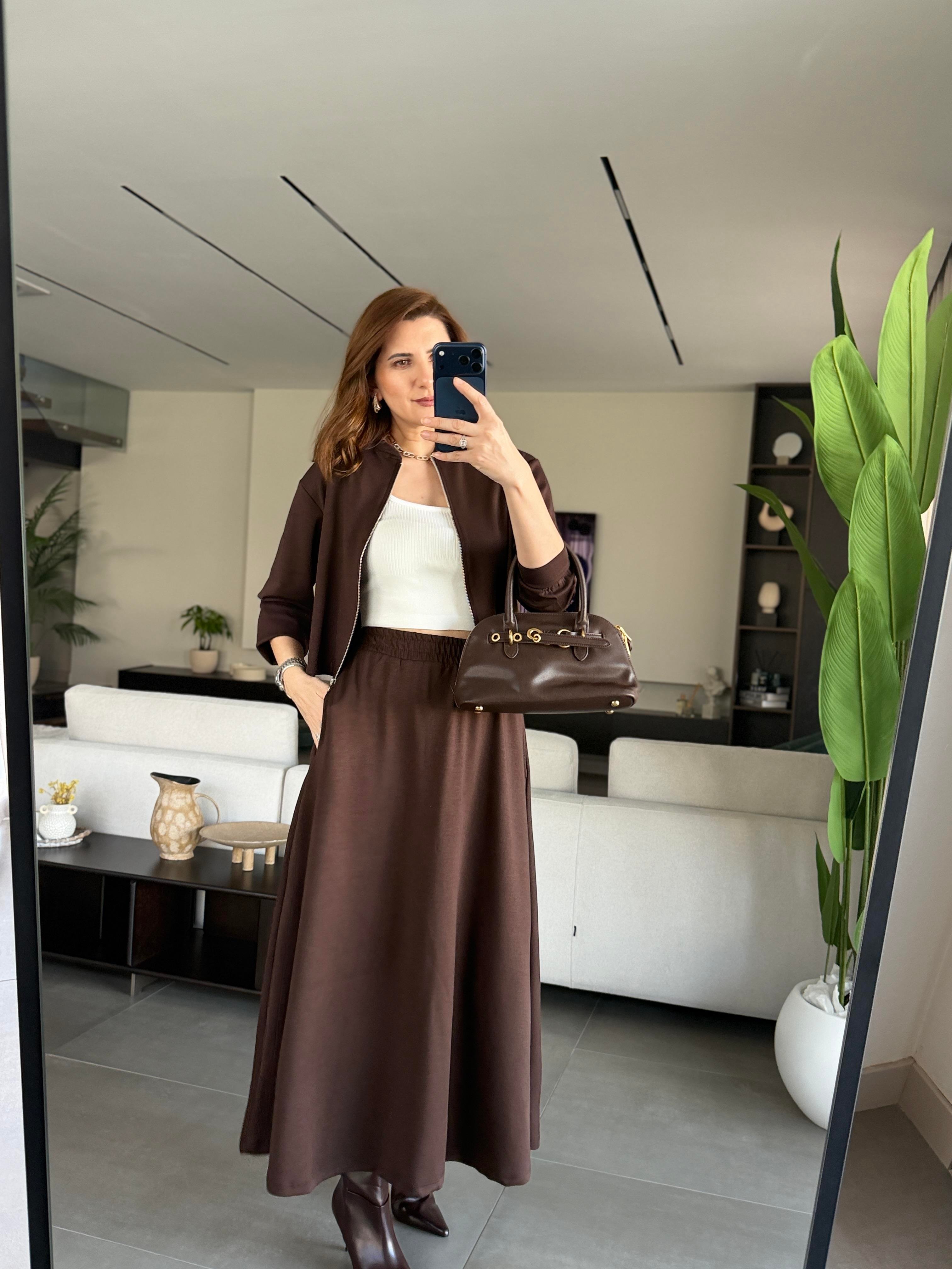 Acı Kahve Modal Ceket Etek Takım