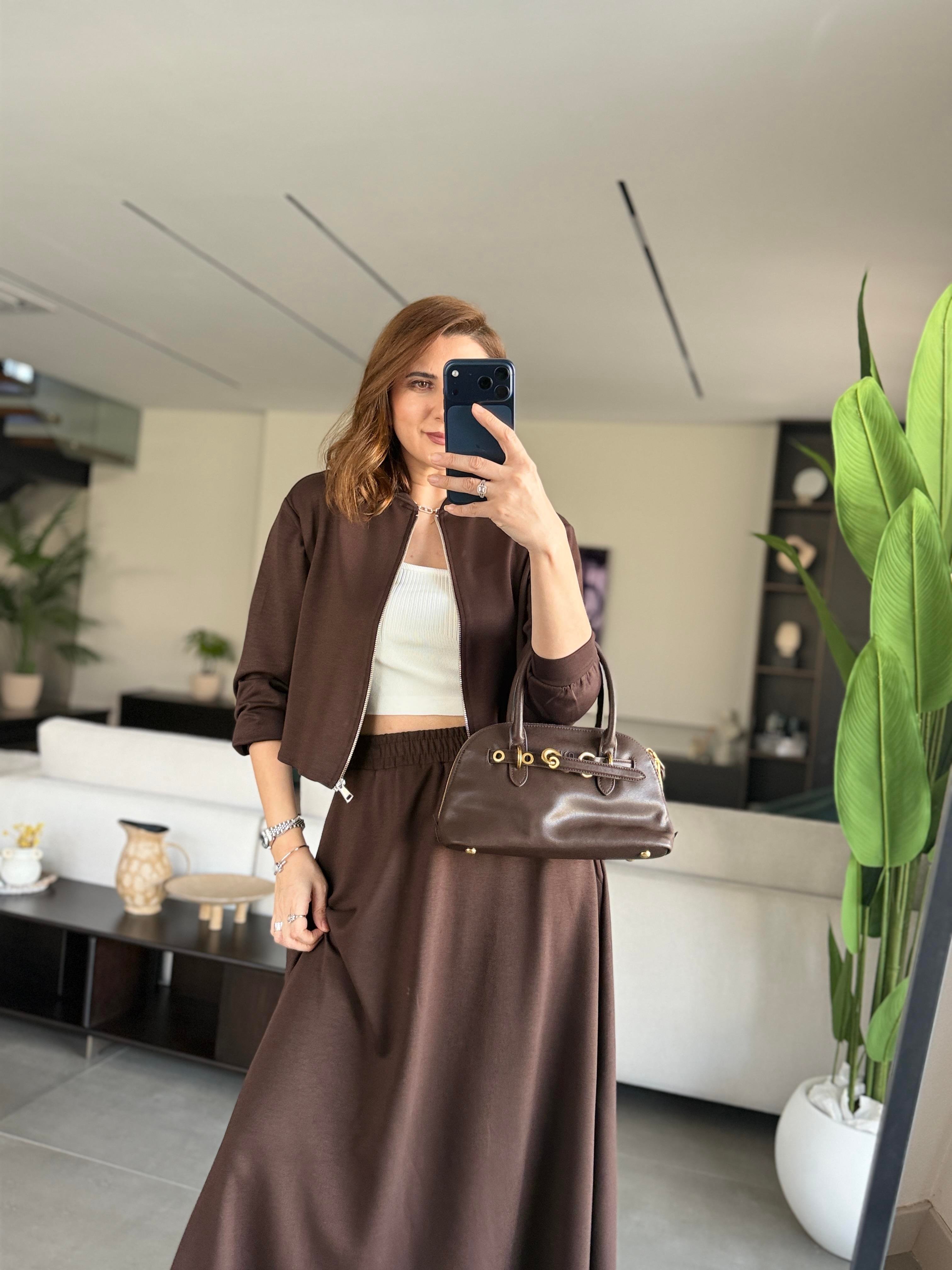 Acı Kahve Modal Ceket Etek Takım