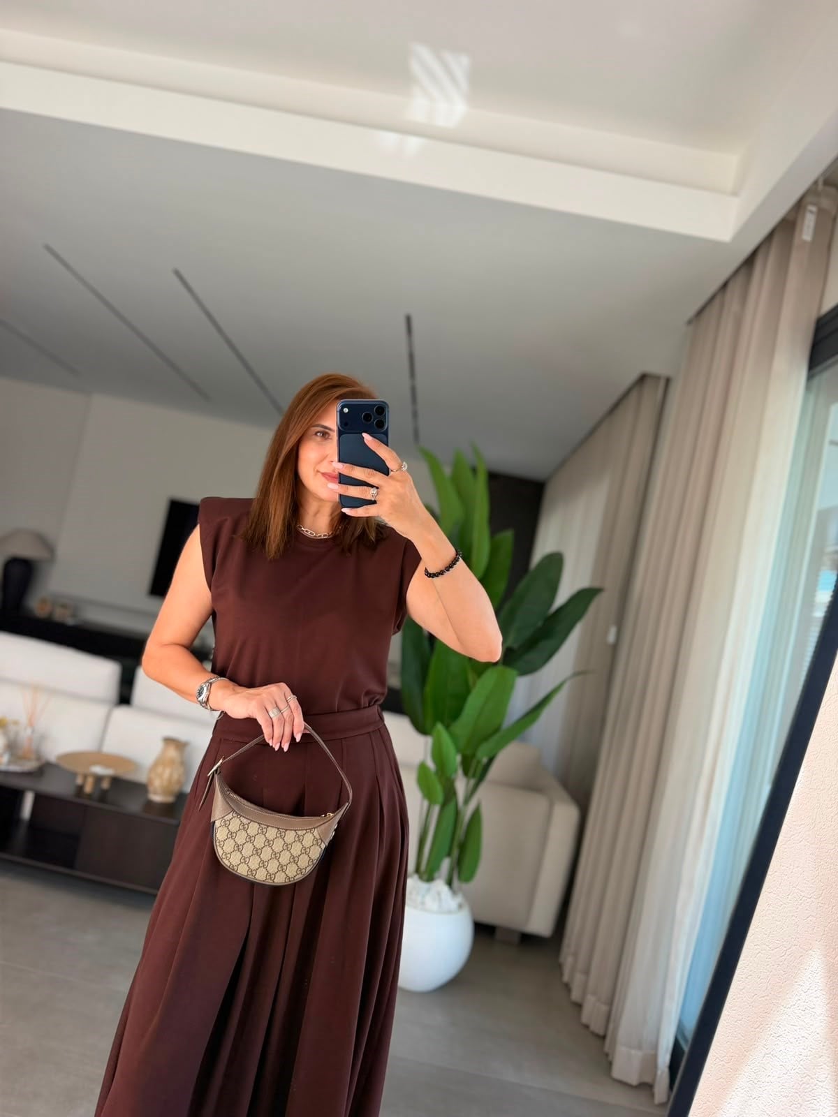 Acı Kahve Modal Etekli Vatkalı Bluz Takım