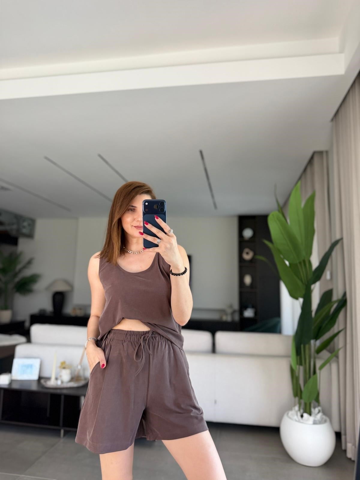 Acı Kahve Modal Premium Şortlu Takım