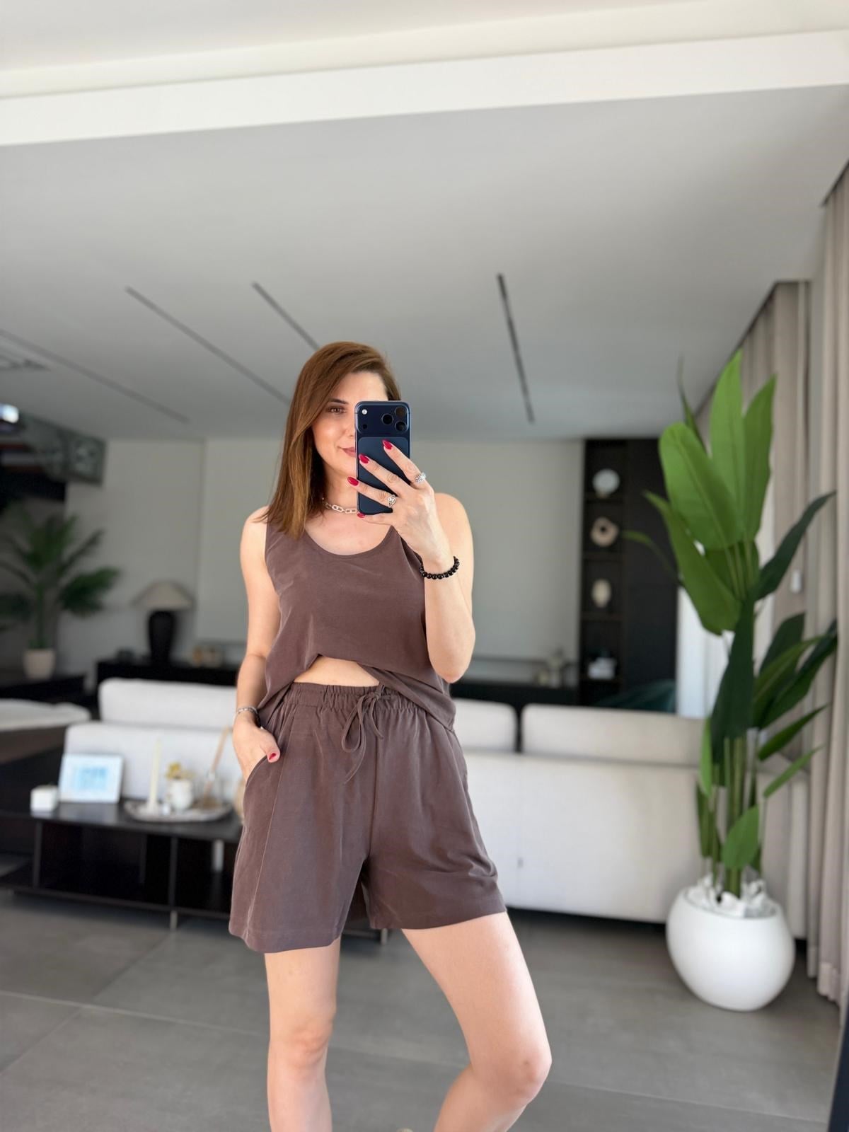 Acı Kahve Modal Premium Şortlu Takım