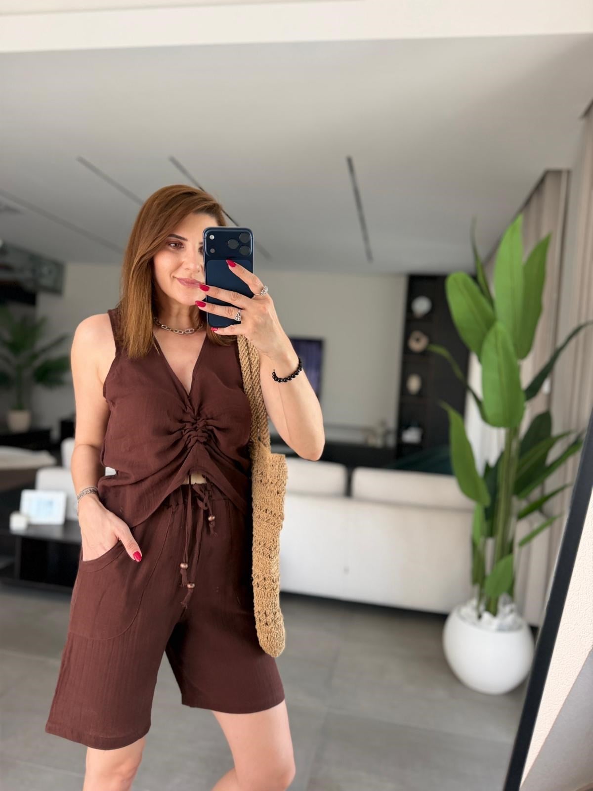 Acı Kahve Müslin Şort Takım