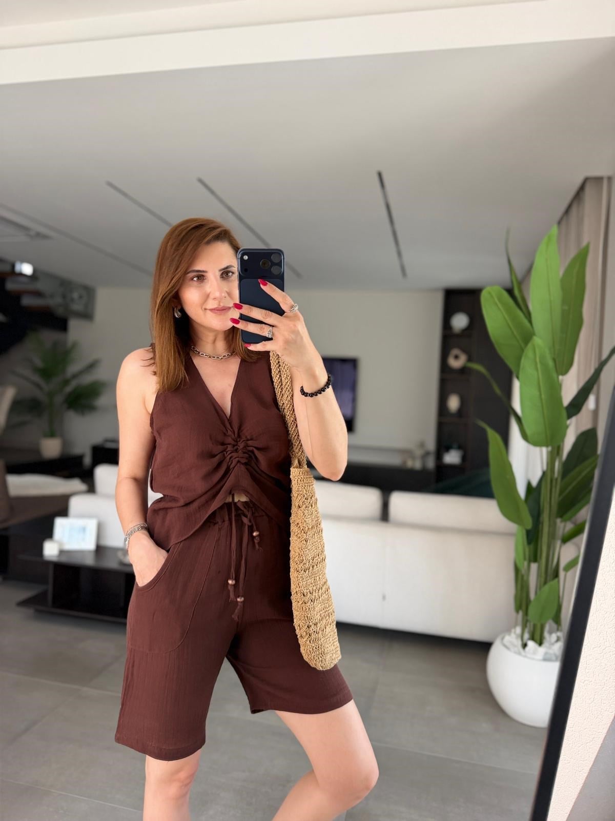 Acı Kahve Müslin Şort Takım