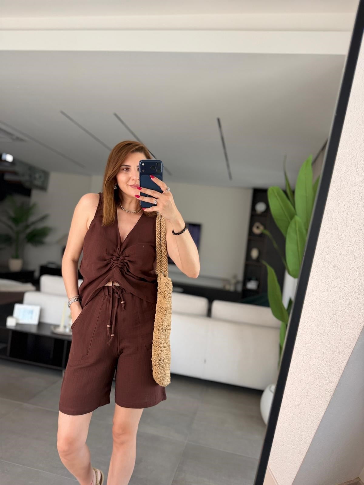 Acı Kahve Müslin Şort Takım