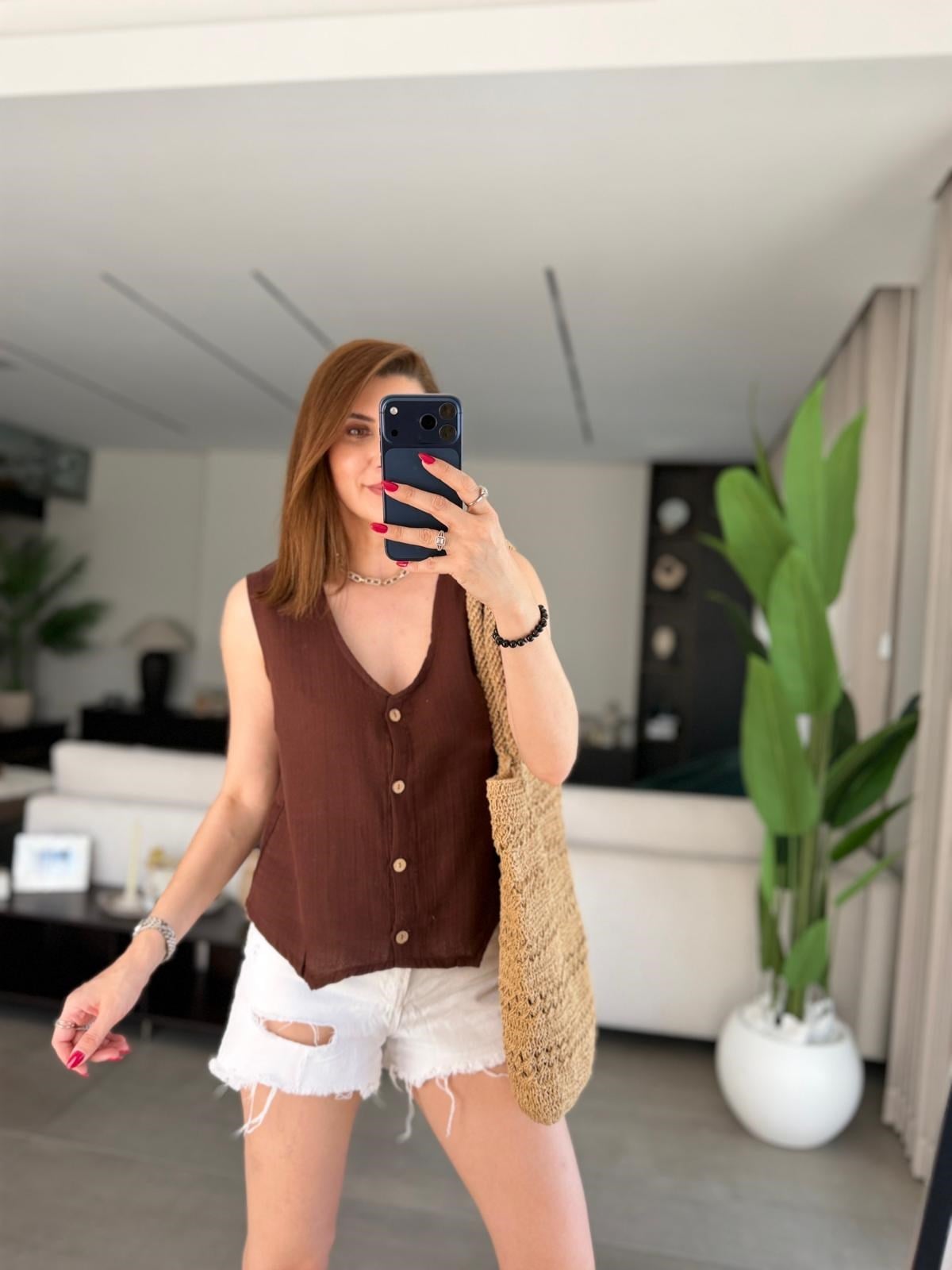 Acı Kahve Müslin Yelek