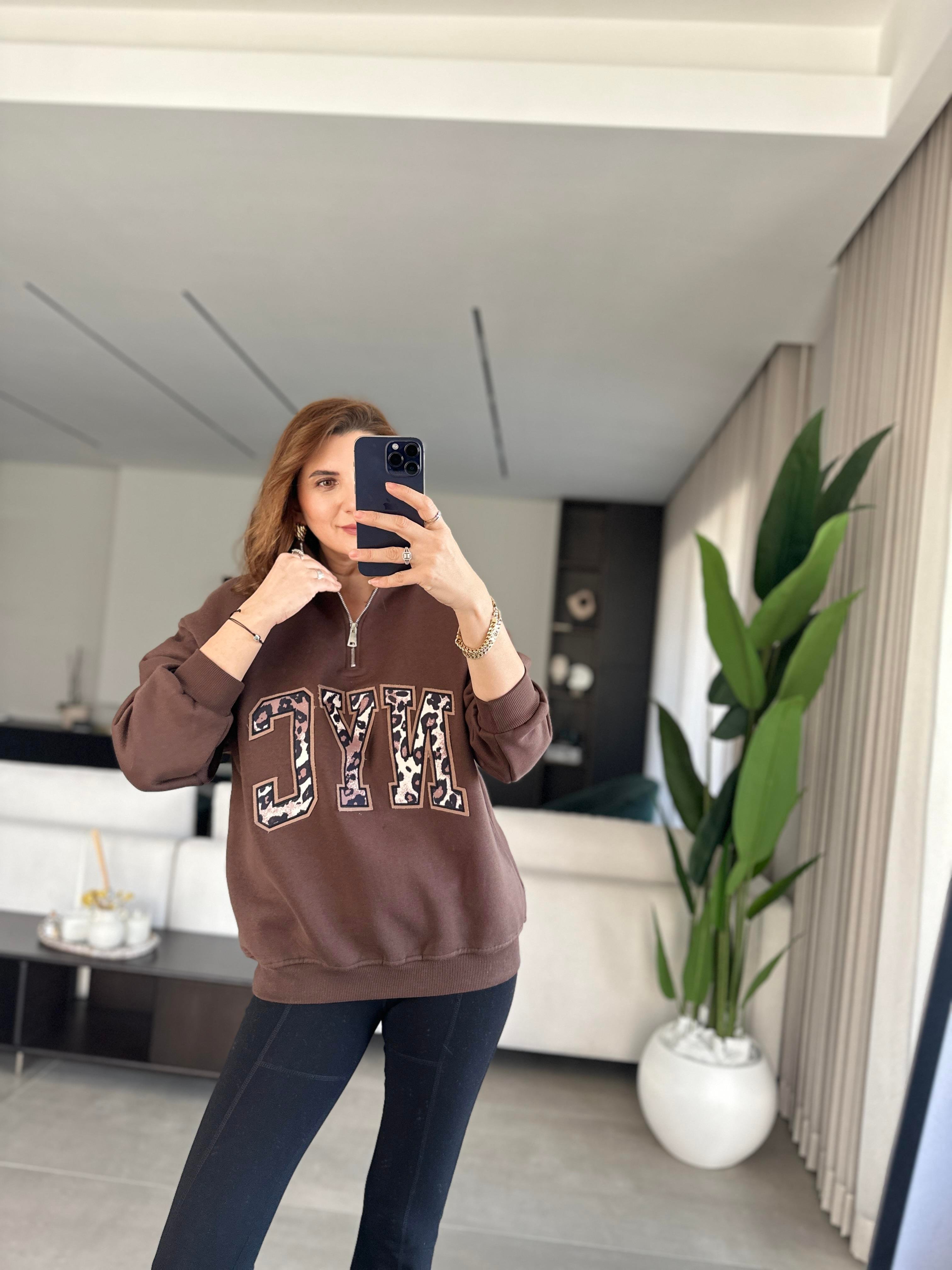 Acı Kahve NYC Baskılı Yaka Fermuarlı Sweat