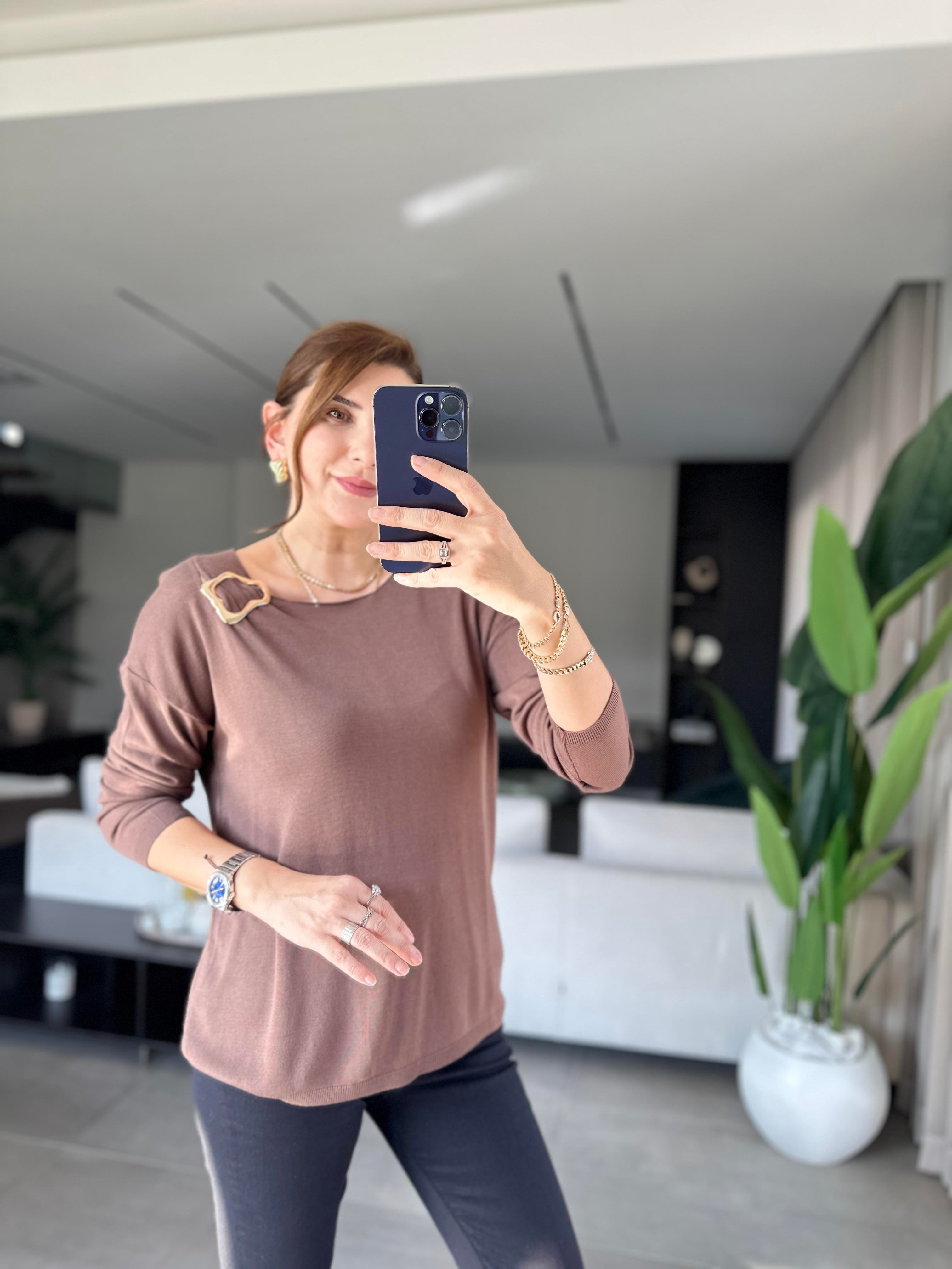Acı Kahve Omuz Tokalı Salaş Bluz