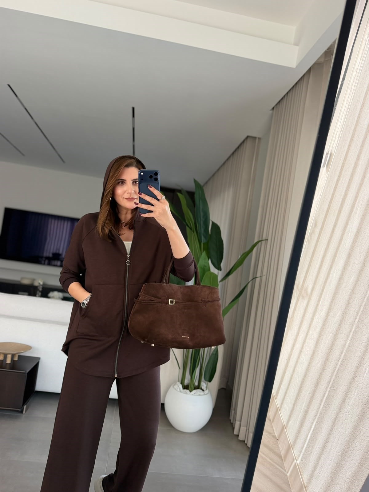 Acı Kahve Ön Fermuarlı Büyük Beden Takım