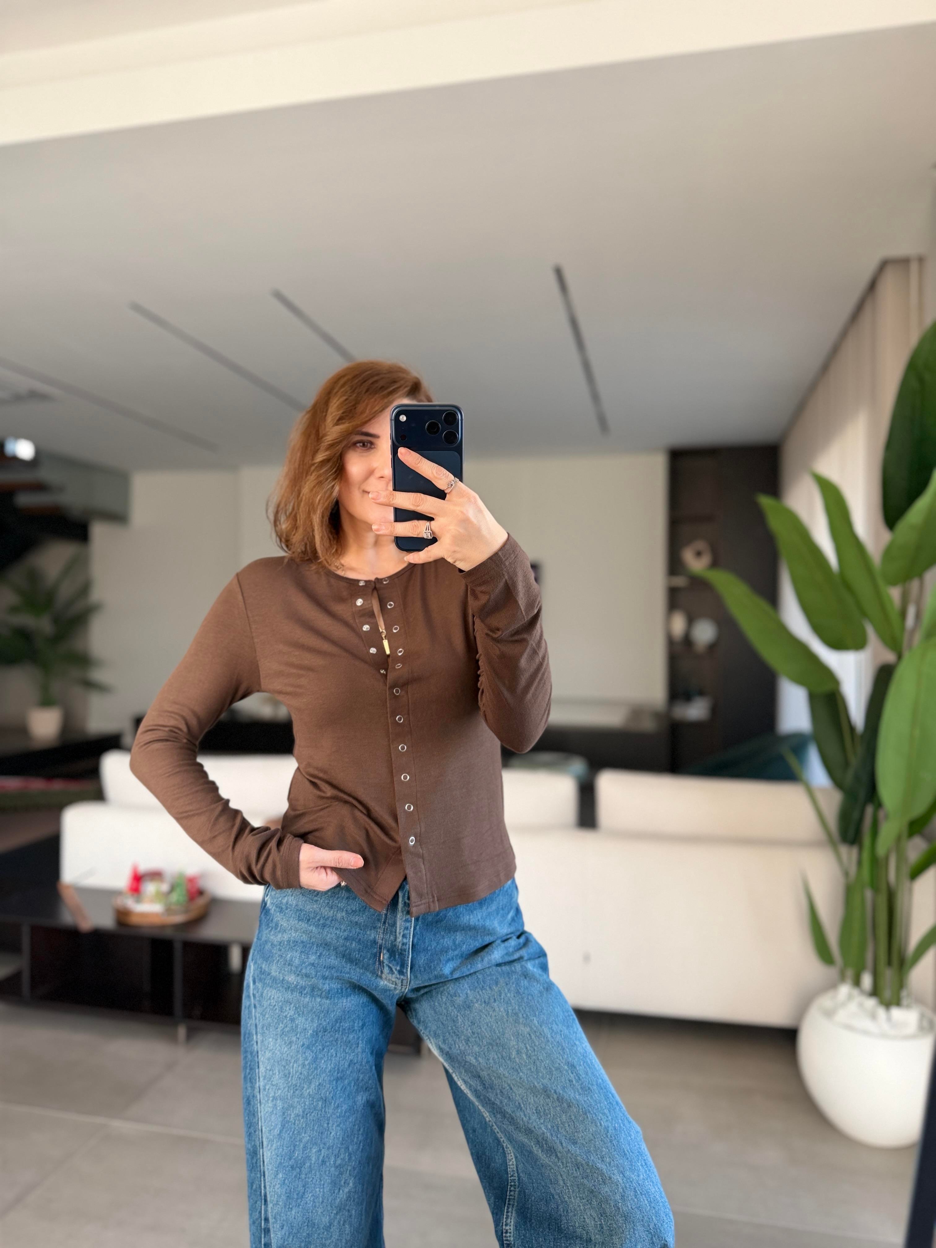 Acı Kahve Önü Çıtçıtlı Buzzy Bluz
